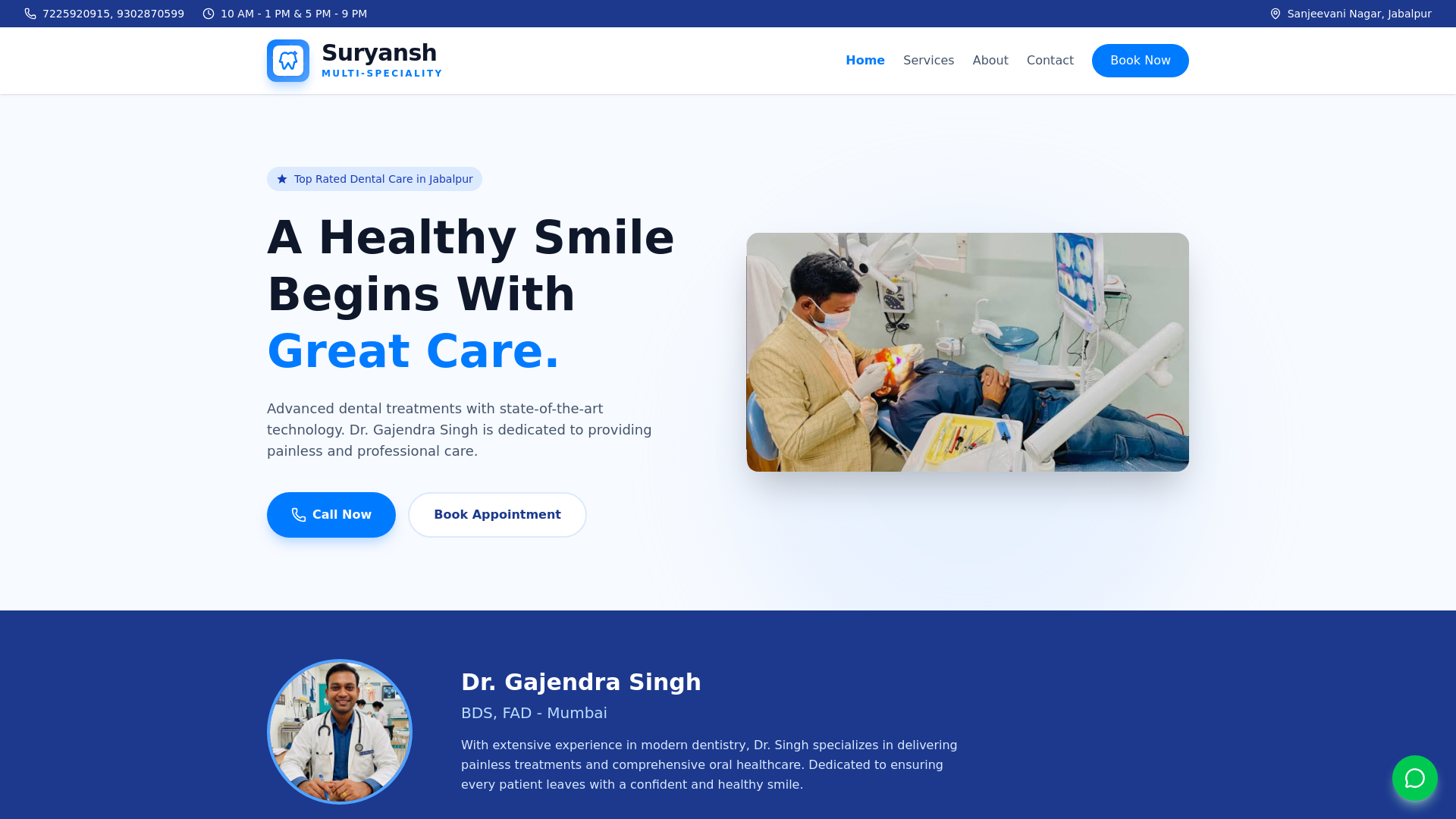 website screenshot of https://suryanshdentaljabalpur.in/