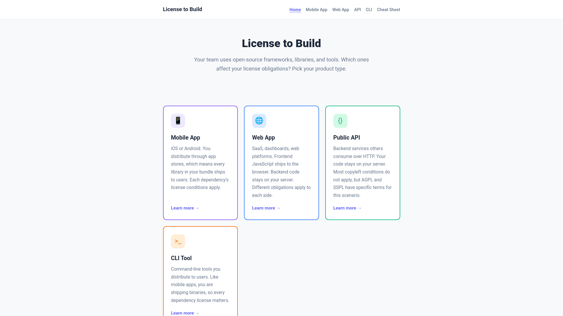 website screenshot of https://licensetobuild.dev