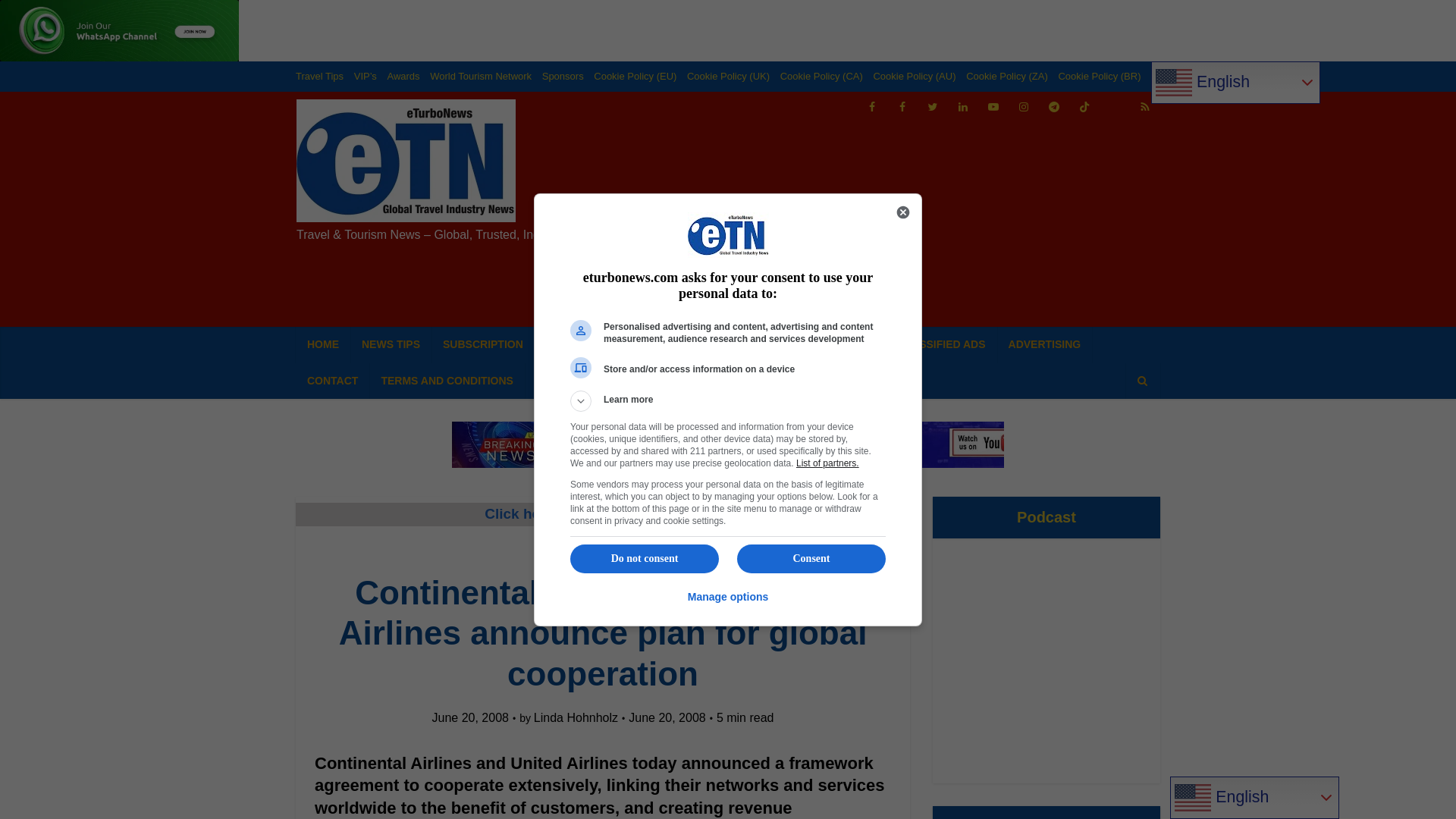 website screenshot of https://eturbonews.com/continental-airlines-and-united-airlines-anno/