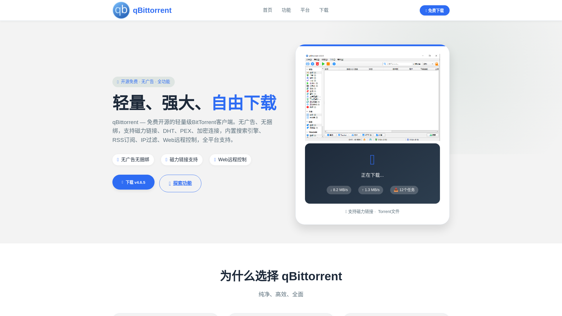 website screenshot of https://q-bittorrent.cn