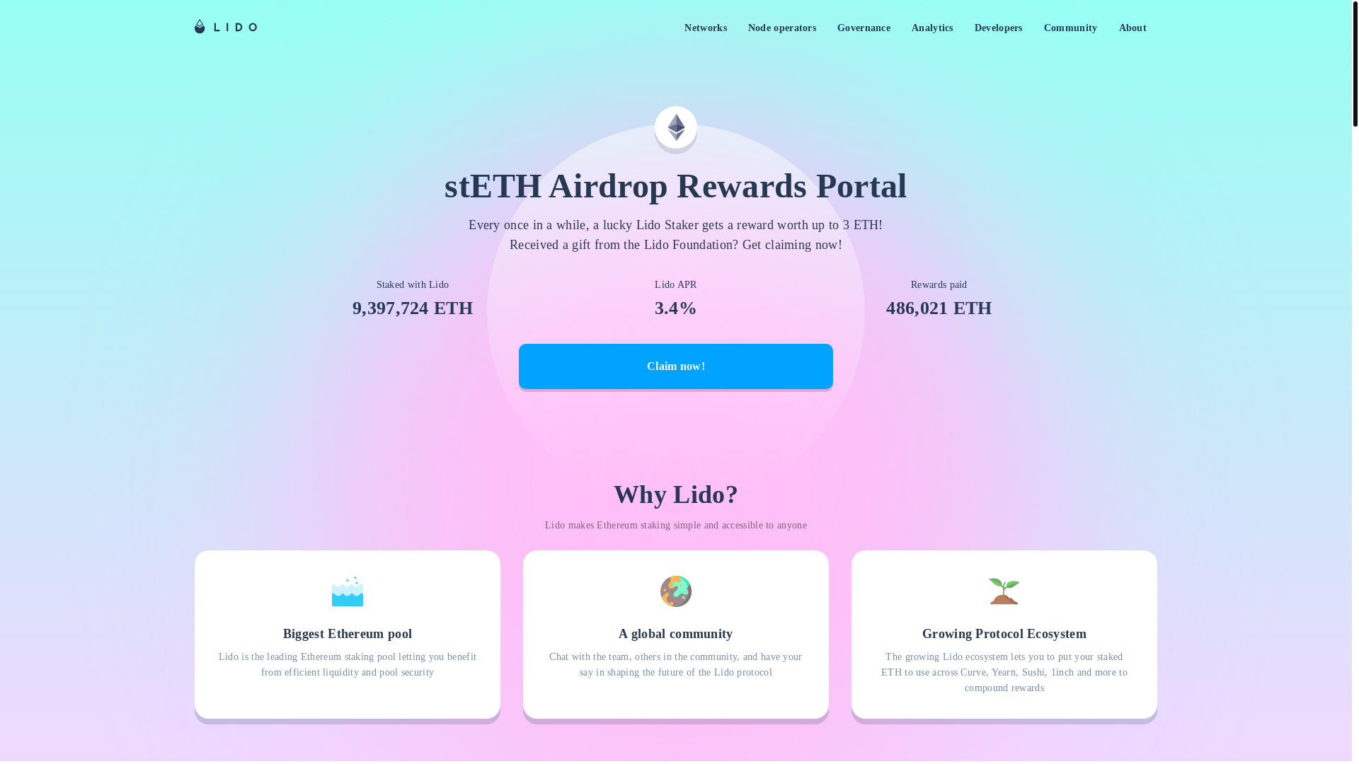 website screenshot of https://gifts-steth.net/