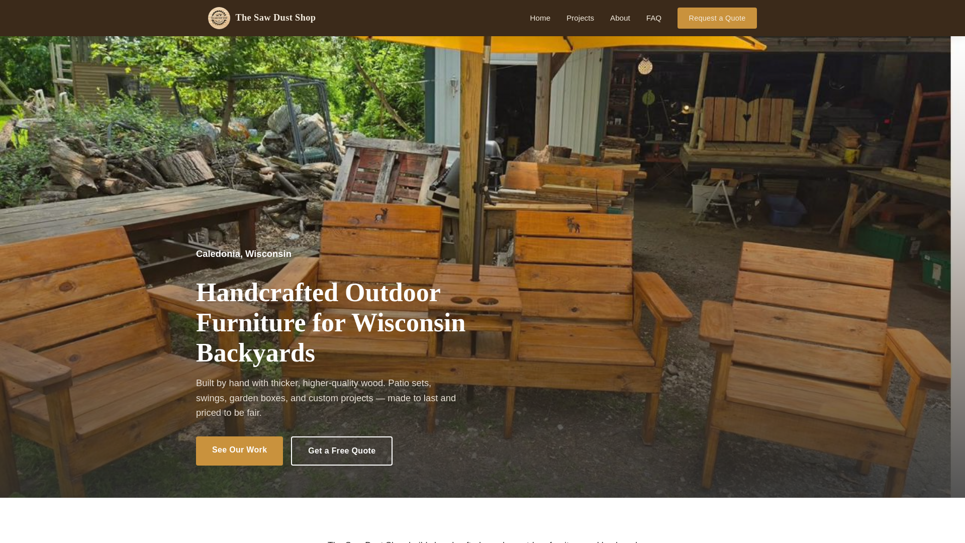 website screenshot of https://thesawdustshopwi.com/