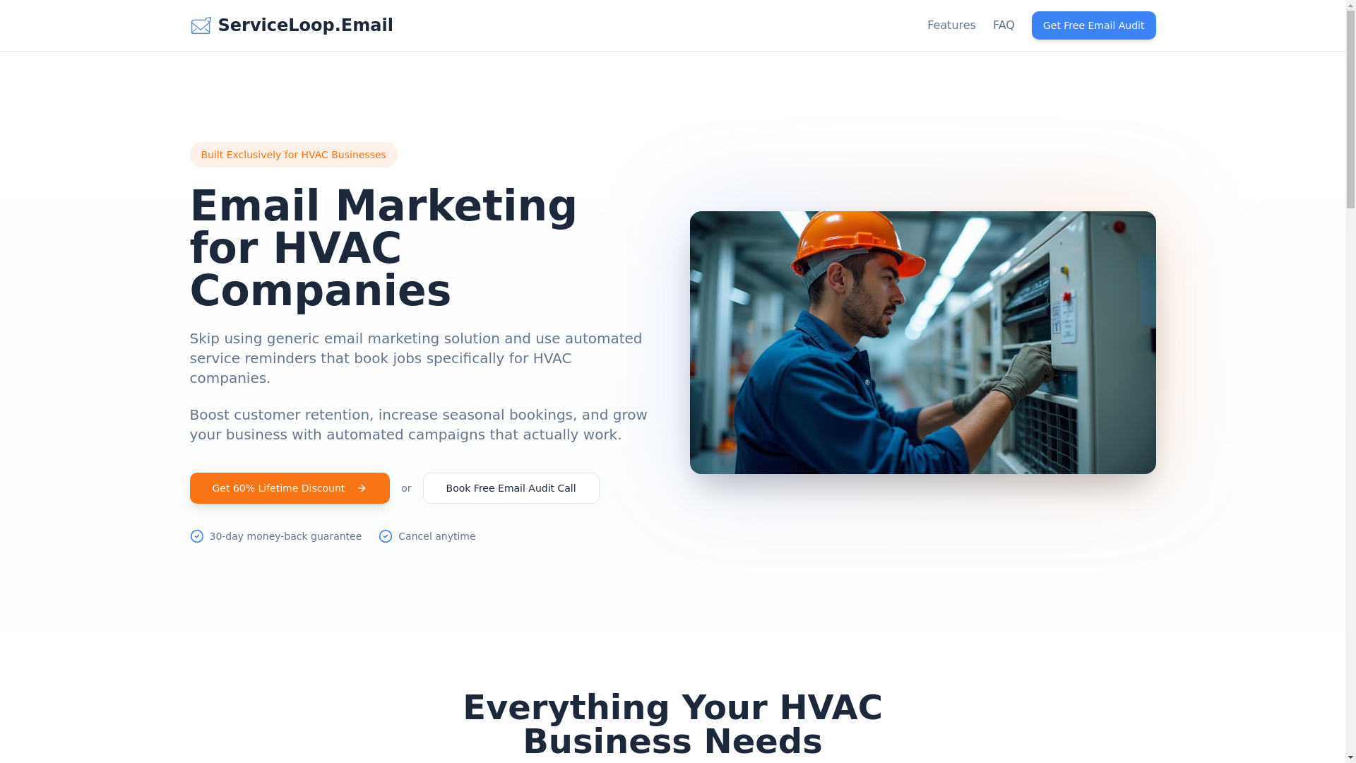 website screenshot of https://serviceloop.email/