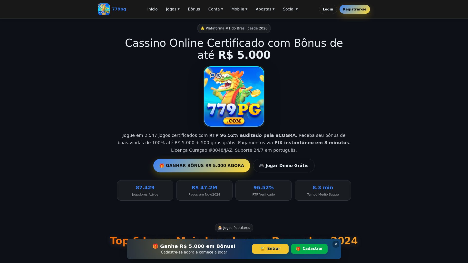 website screenshot of https://779pg-com.com/