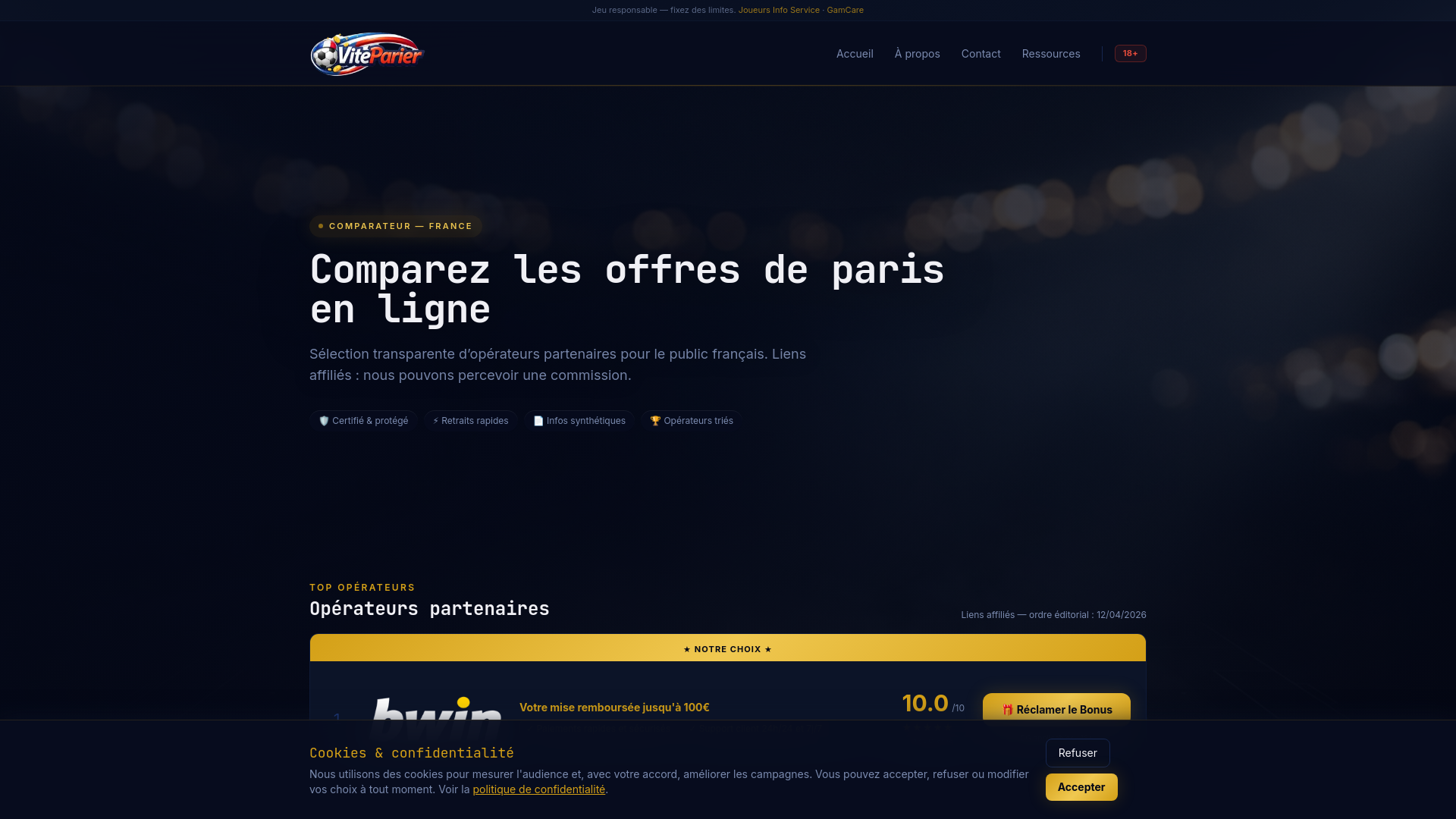 website screenshot of https://viteparier.com/