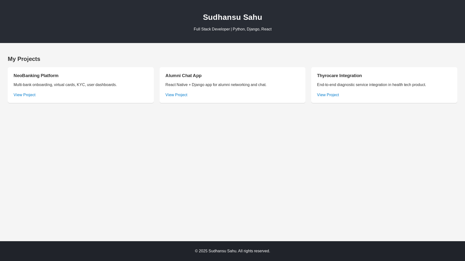 website screenshot of https://sudhansuprojects.space/