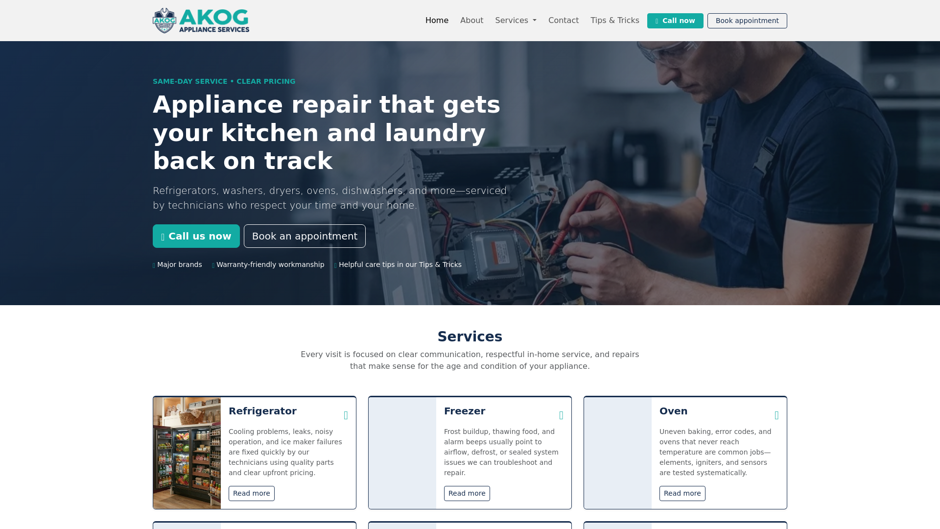 website screenshot of https://akogservices.com