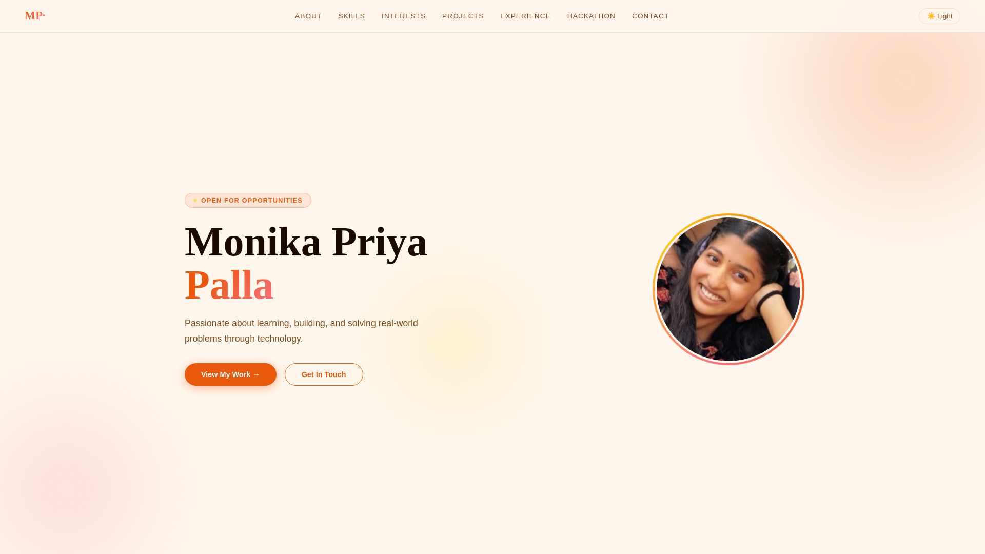 website screenshot of https://monikapriyapalla.com/