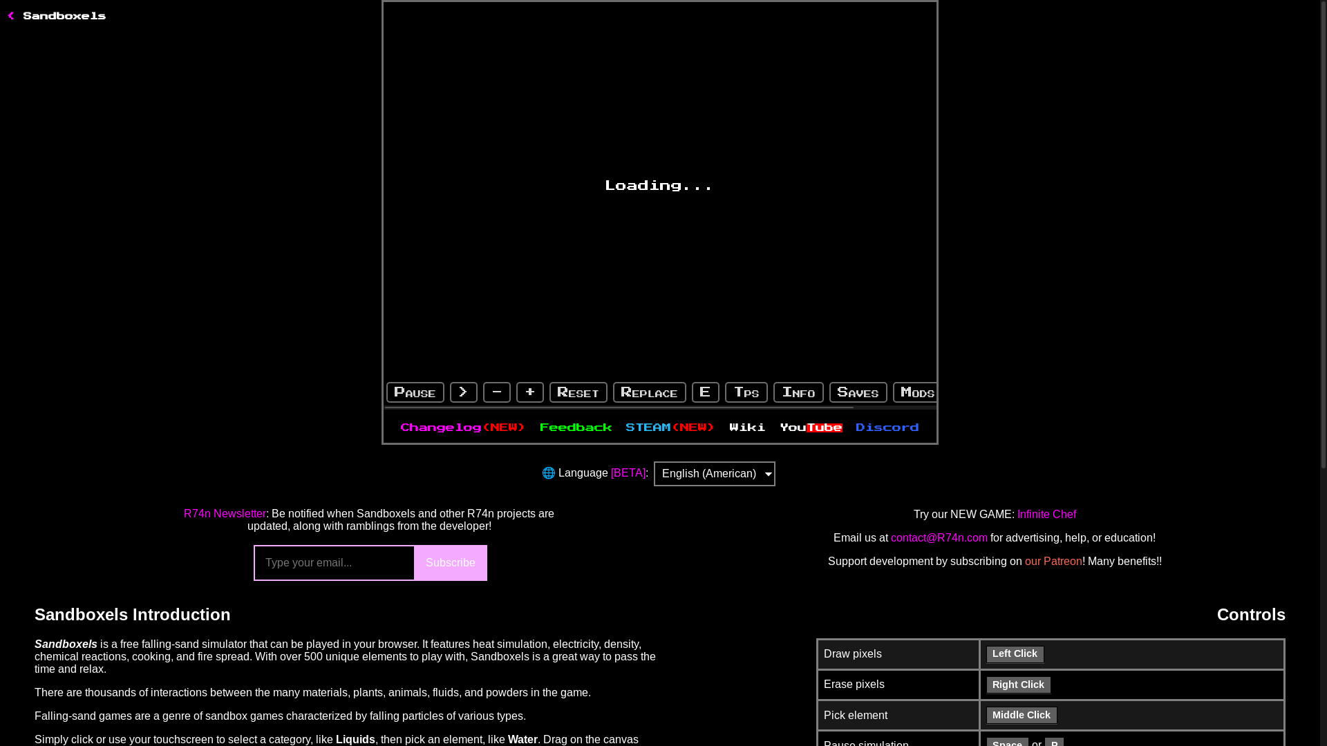 website screenshot of https://sandboxels.pages.dev/
