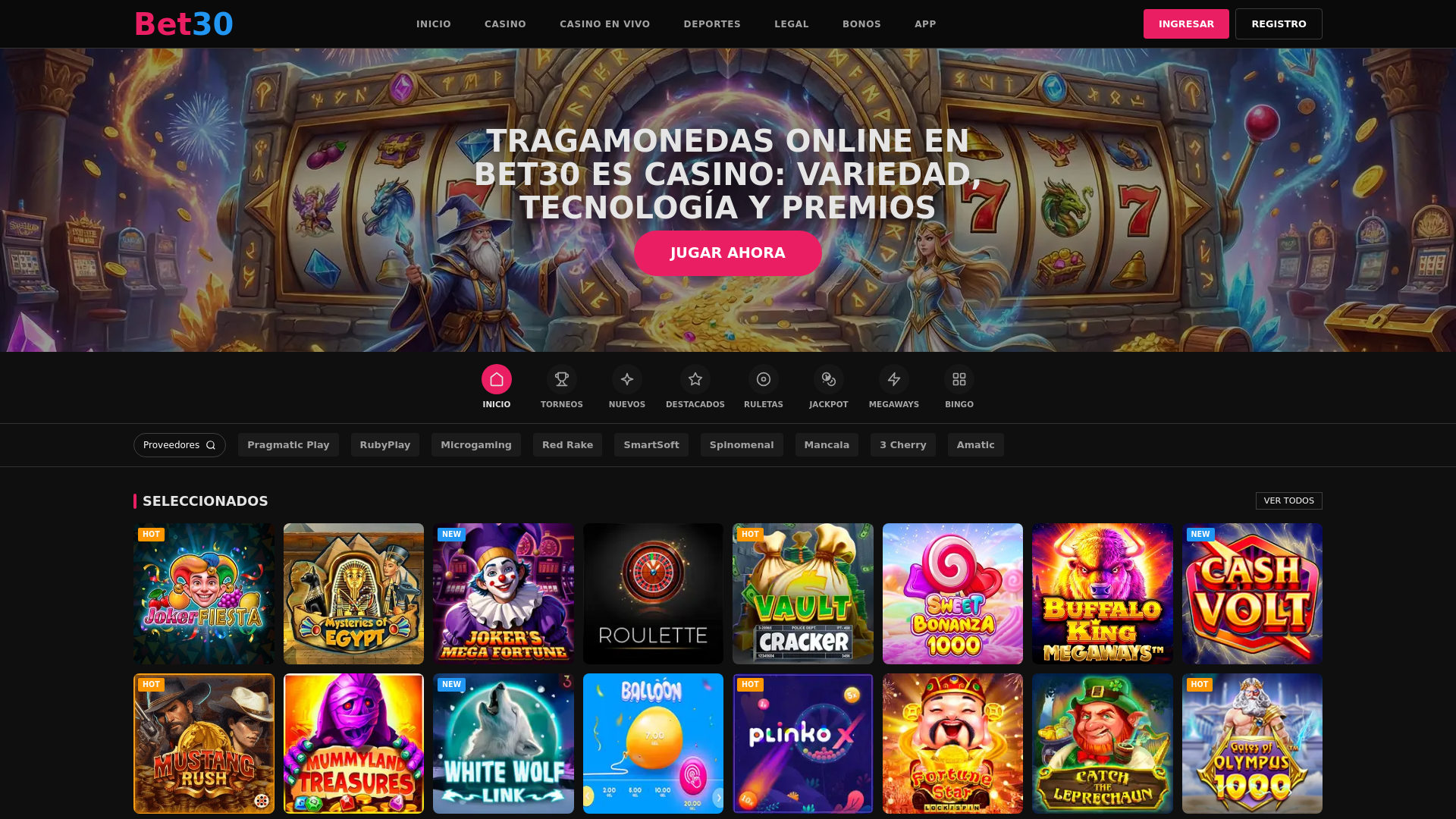 website screenshot of https://bet30-nuevo.com