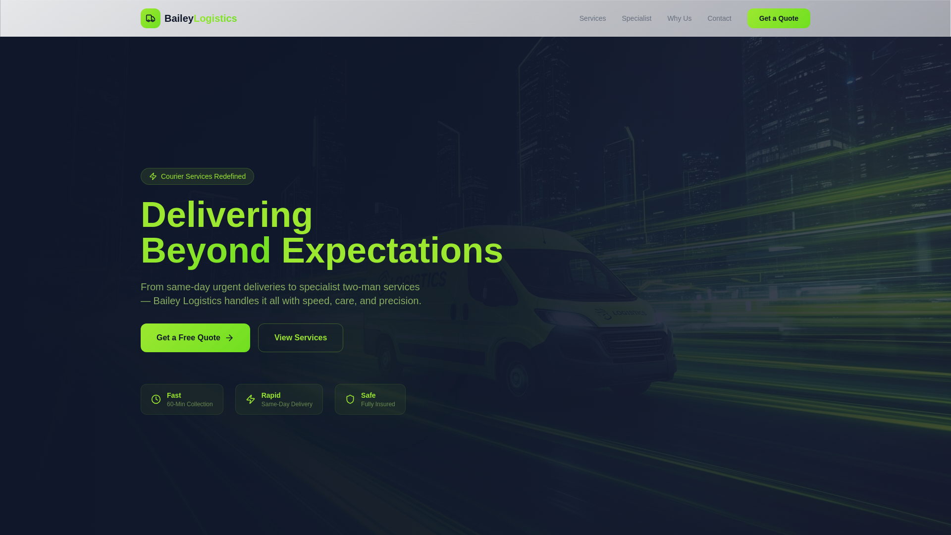 website screenshot of https://baileylogistics.co.uk