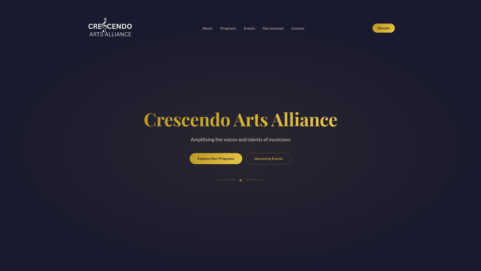 website screenshot of https://crescendoartsalliance.org
