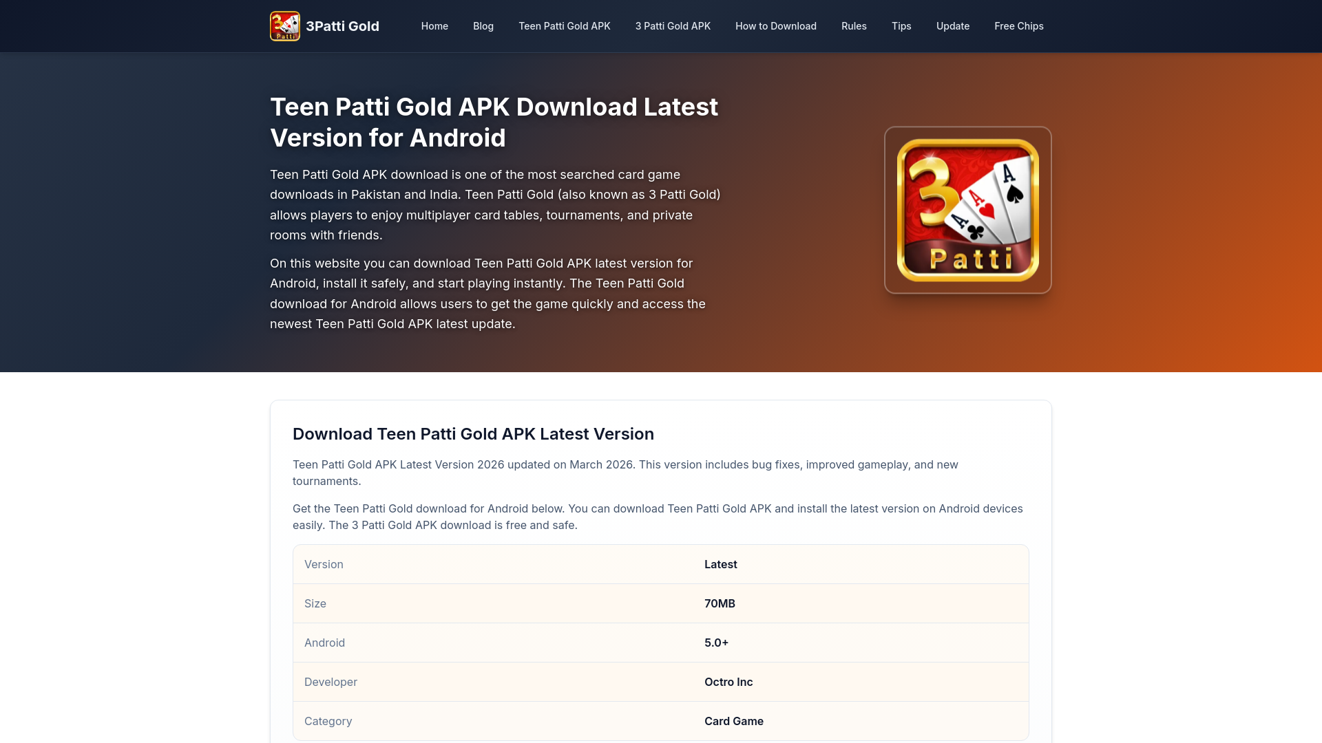 website screenshot of https://3pattigold.web.pk/