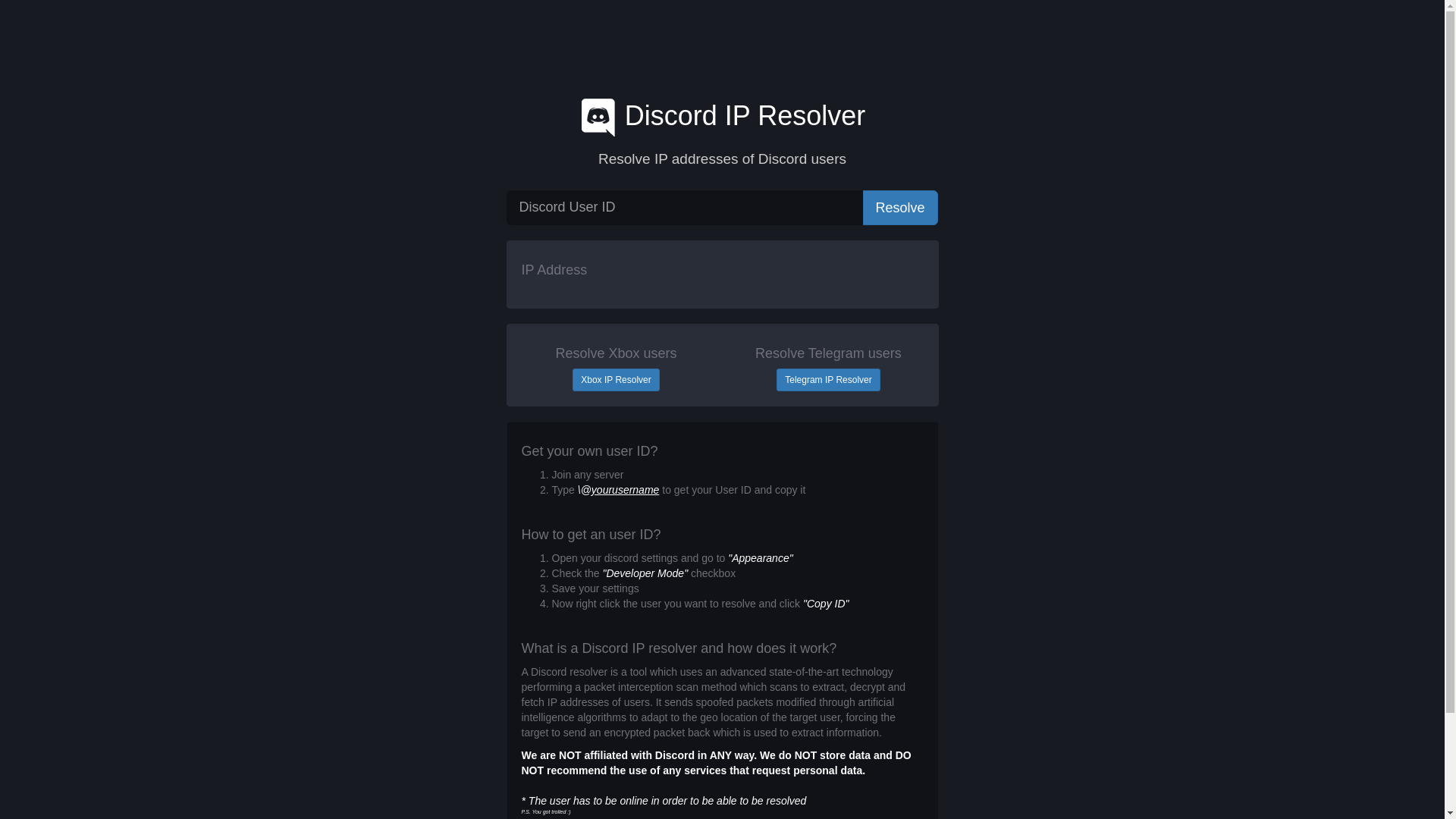 website screenshot of https://discordresolver.c99.nl/