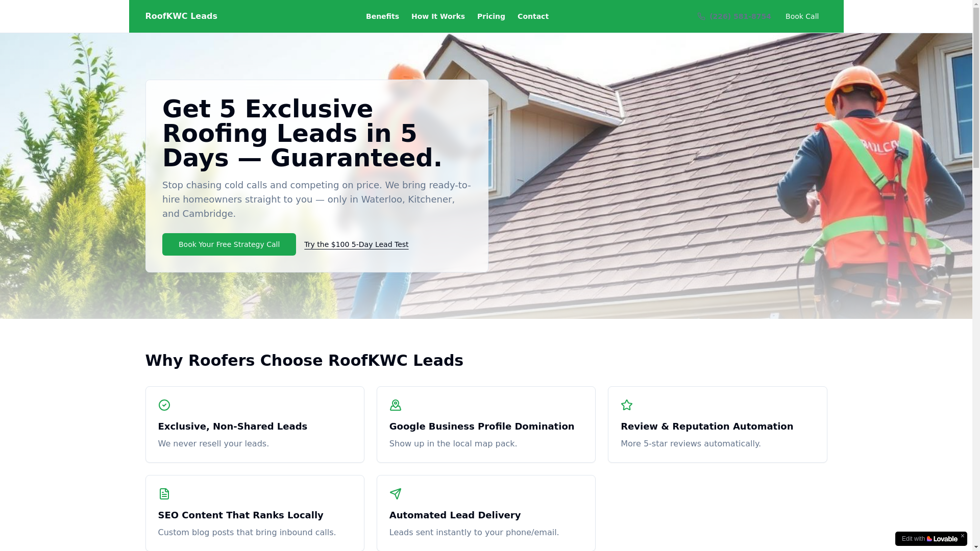 website screenshot of https://roofkwcleads.ca/