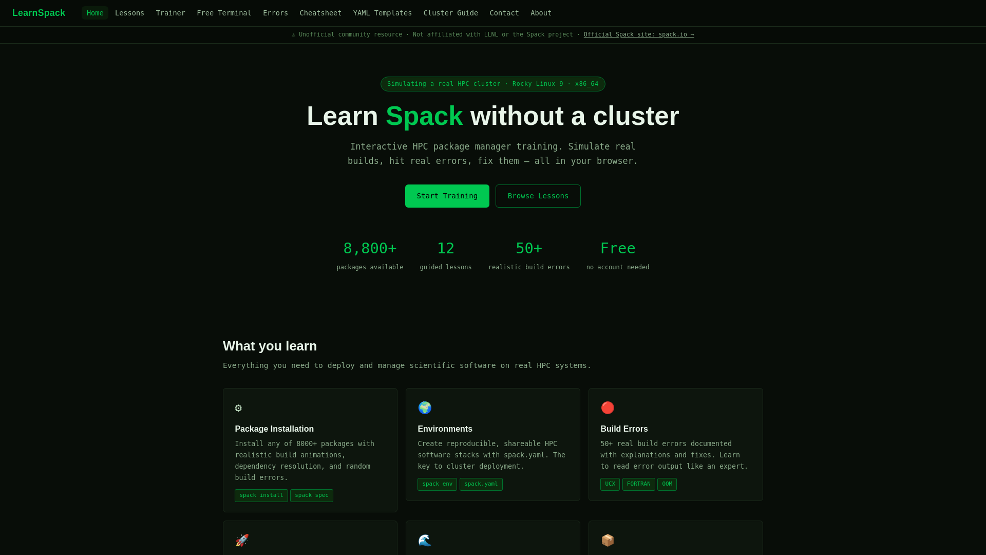 website screenshot of https://learnspack.com/