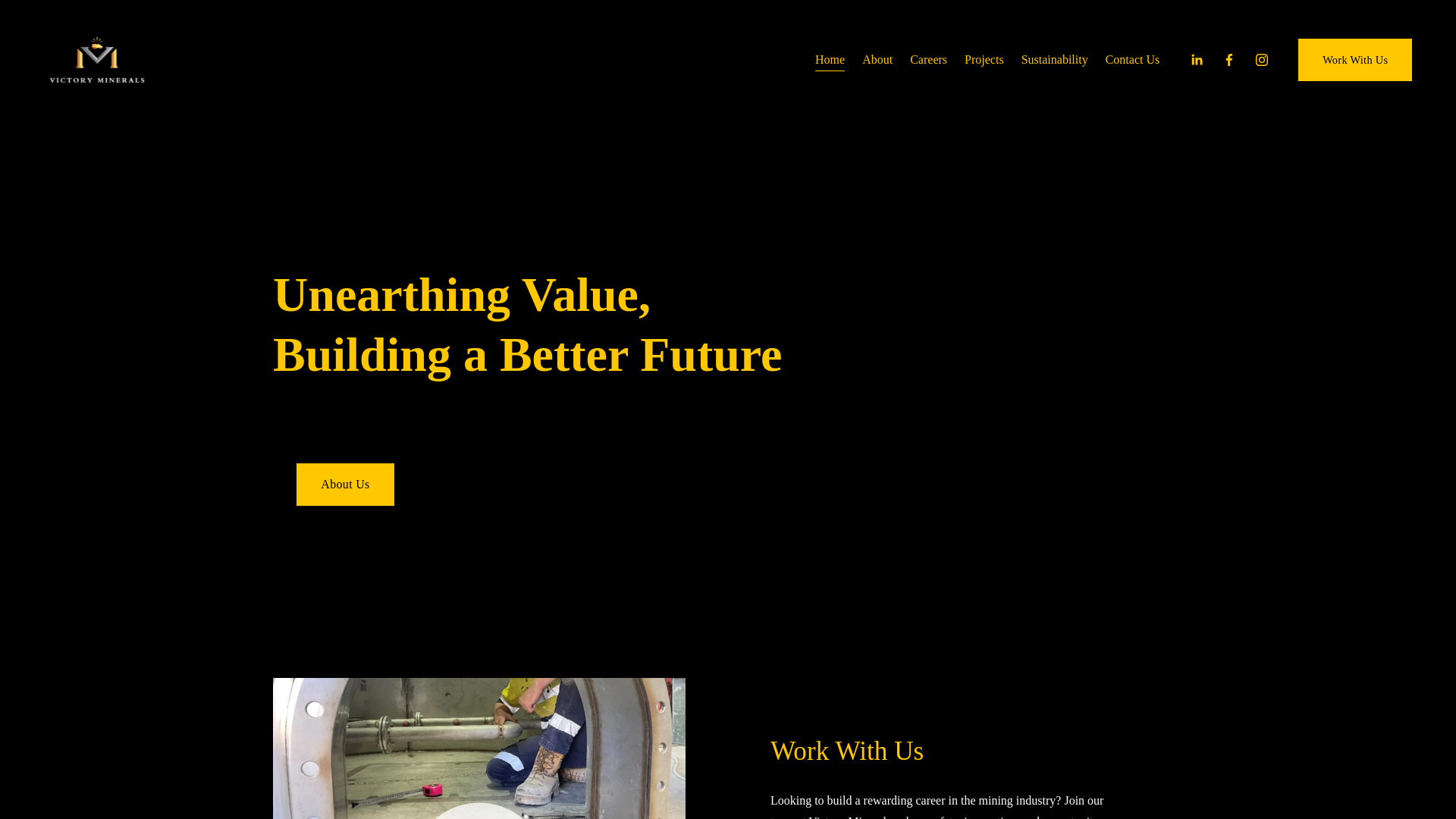 website screenshot of https://victoryminerals.com/