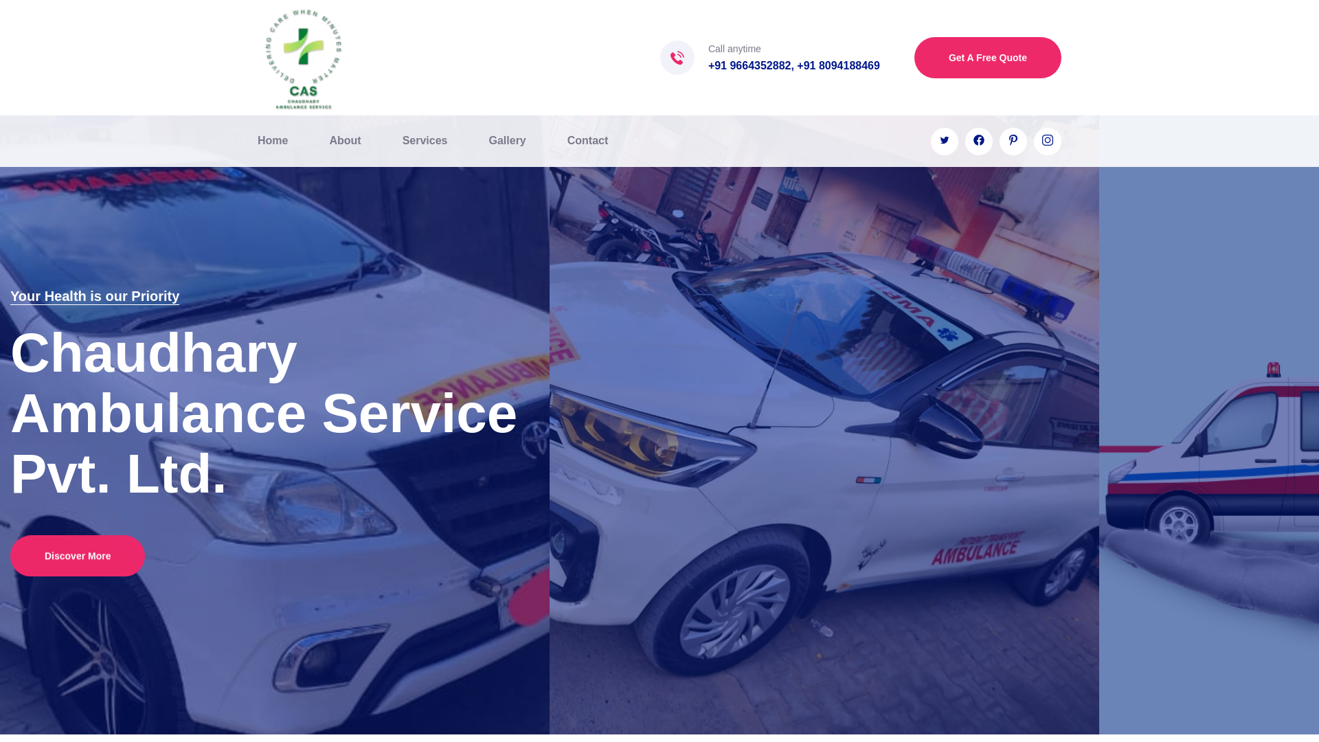 website screenshot of https://chaudharyambulance.in/