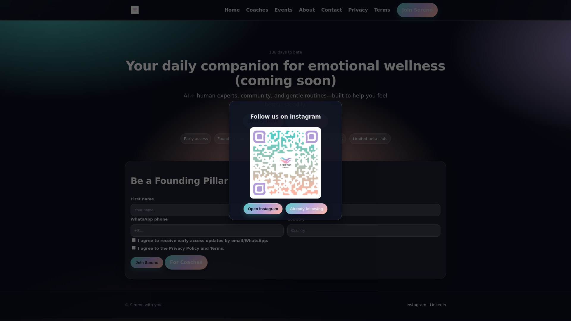 website screenshot of https://qa-sereno-wesbite.pages.dev/