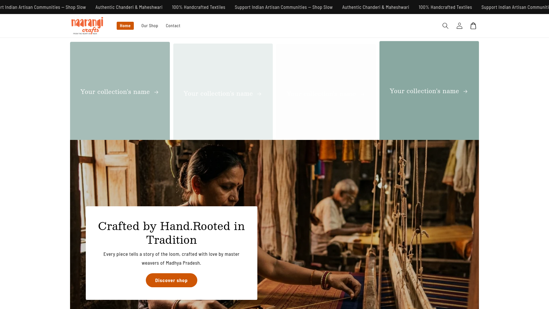 website screenshot of https://naarangicrafts.store