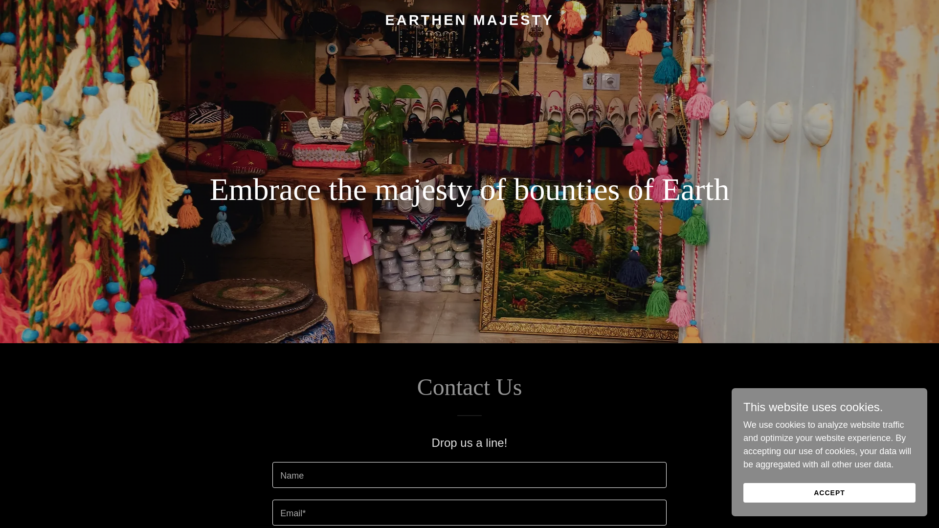 website screenshot of https://earthenmajesty.com