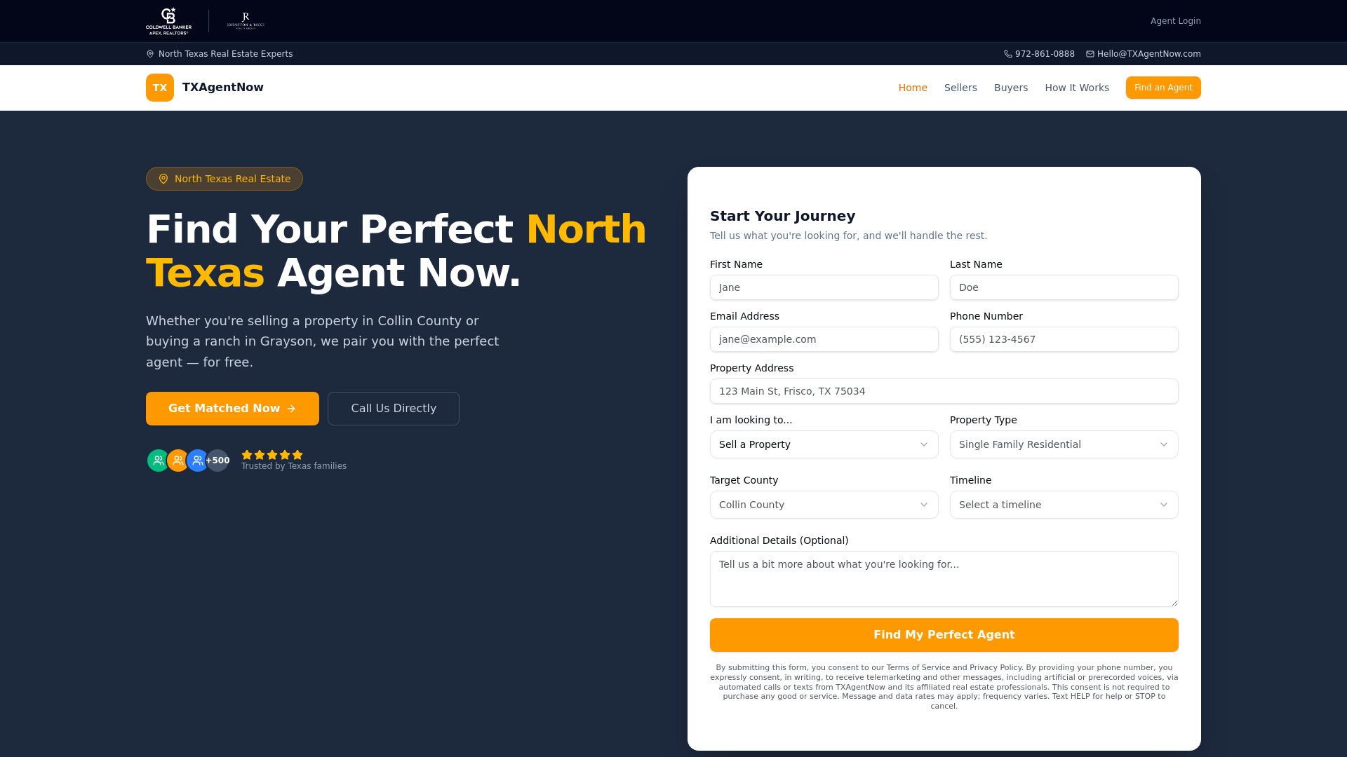 website screenshot of https://txagentnow.com