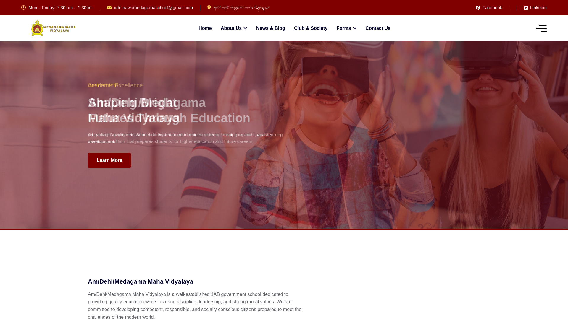 website screenshot of https://medagamaschool.lk/