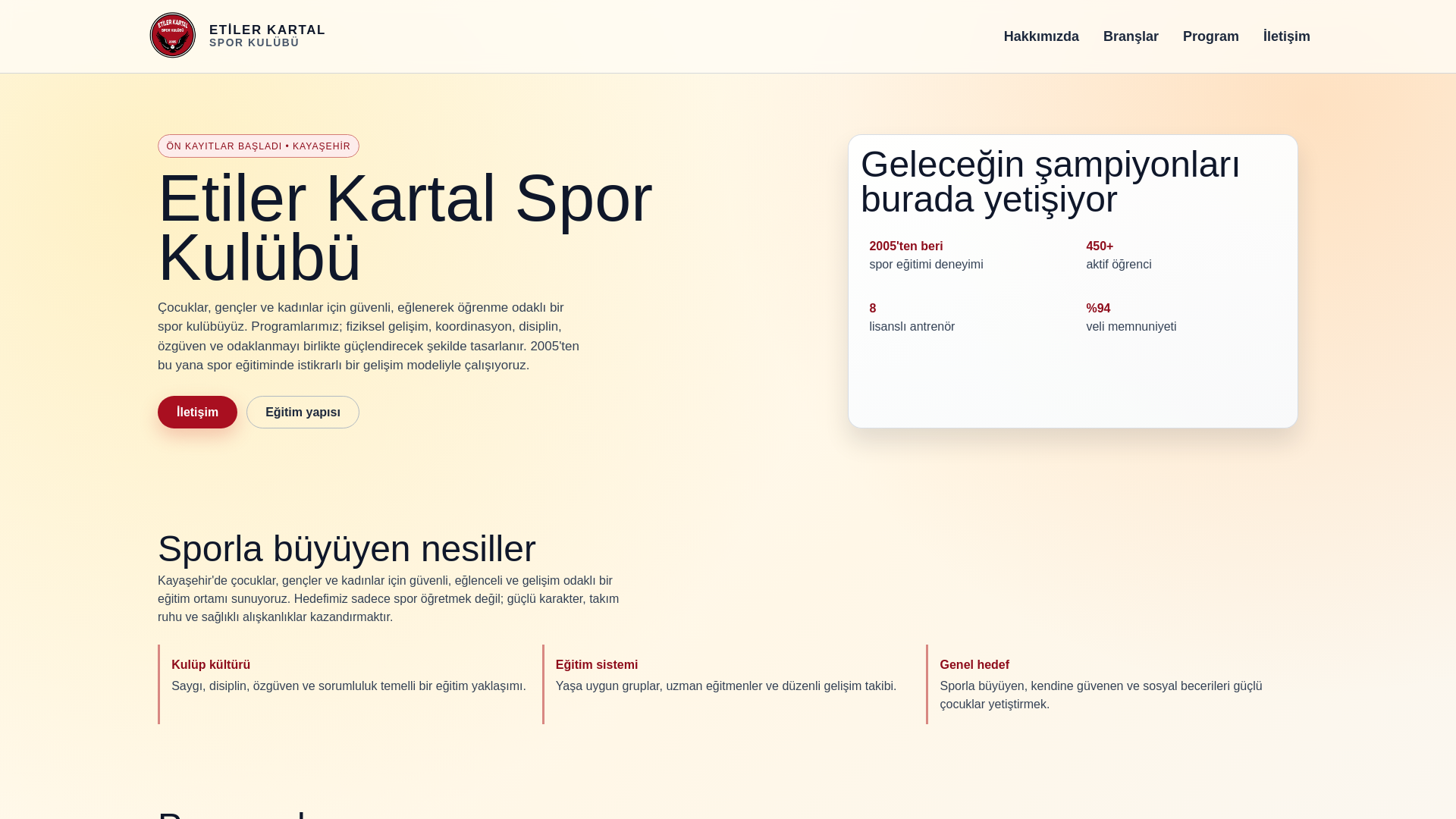 website screenshot of https://etilerkartalspor.com/