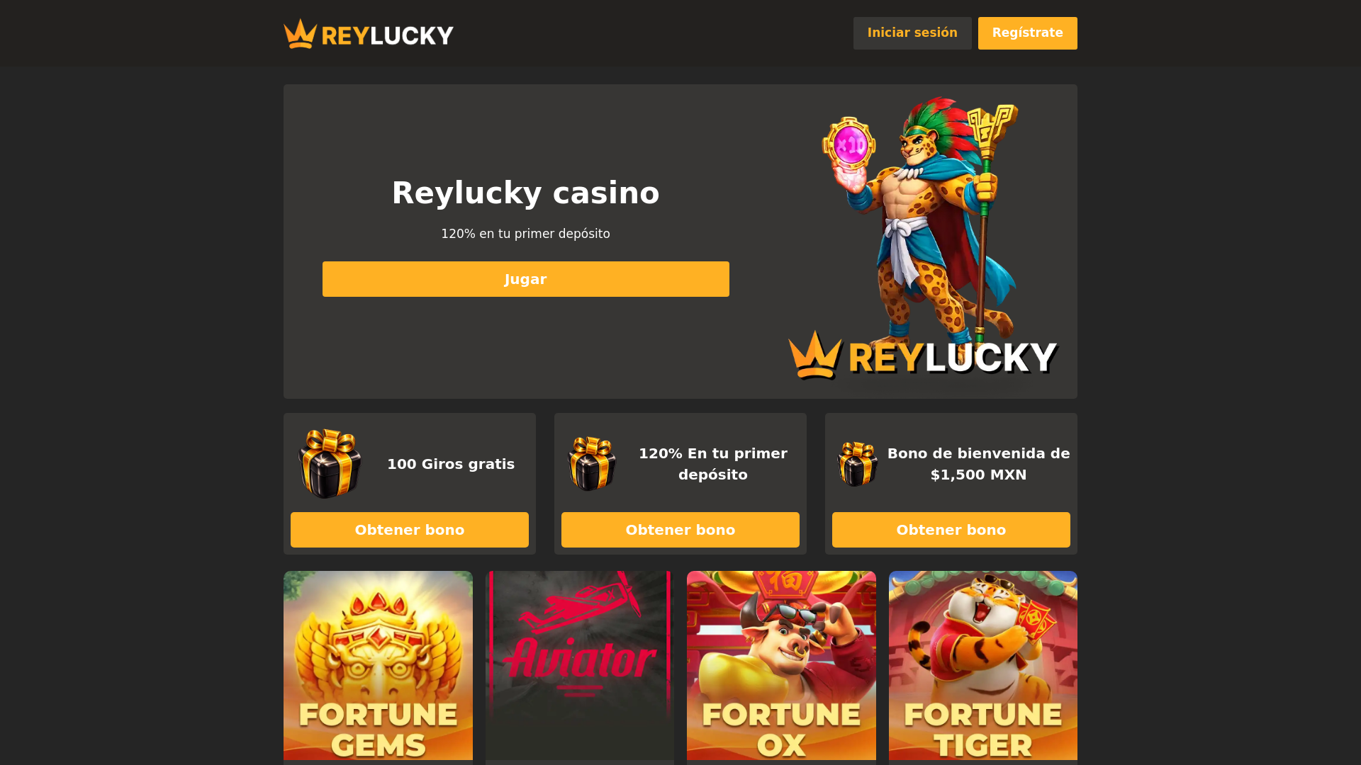 website screenshot of https://reylucky-casino.com/