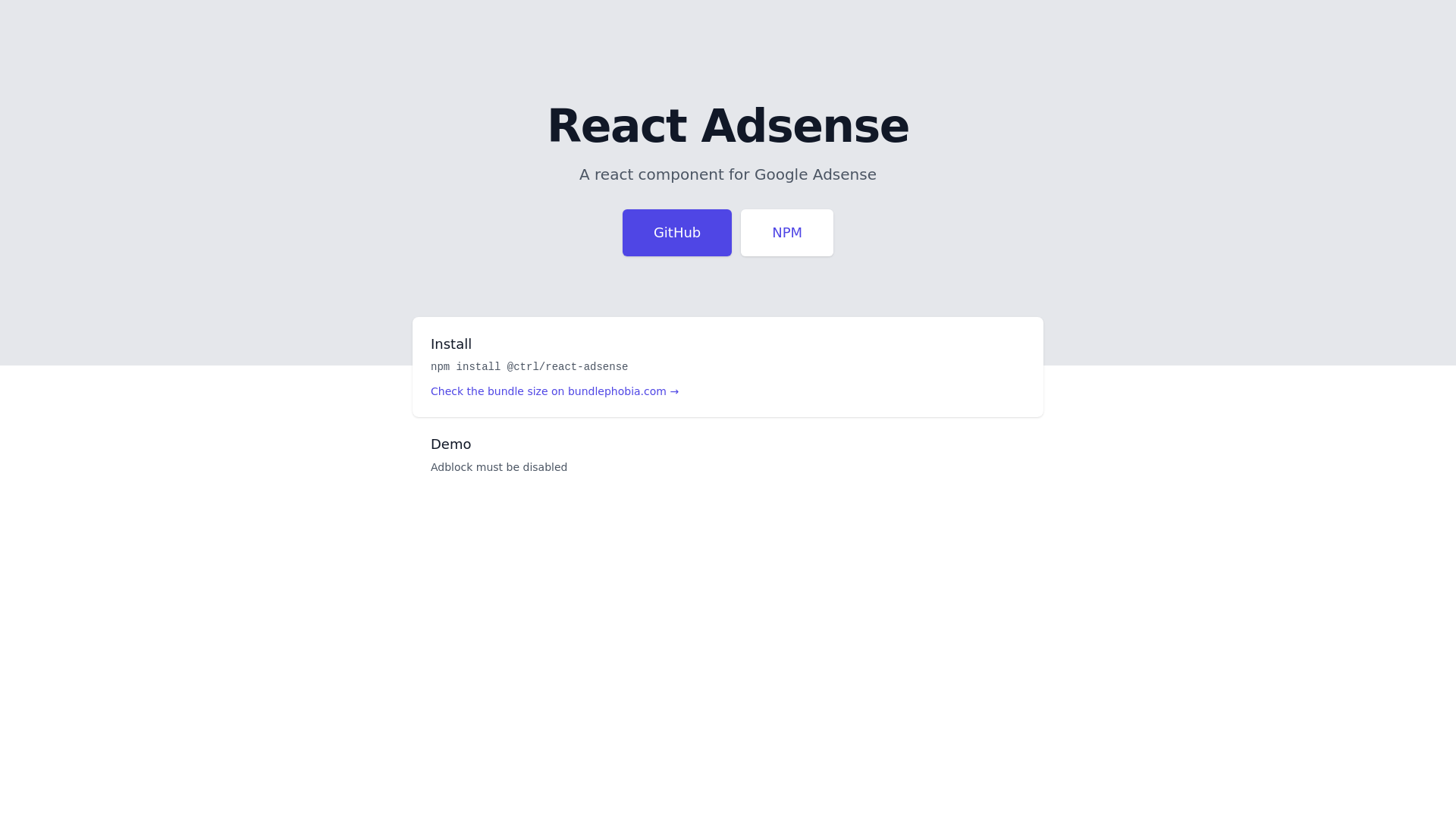 website screenshot of https://react-adsense.pages.dev/
