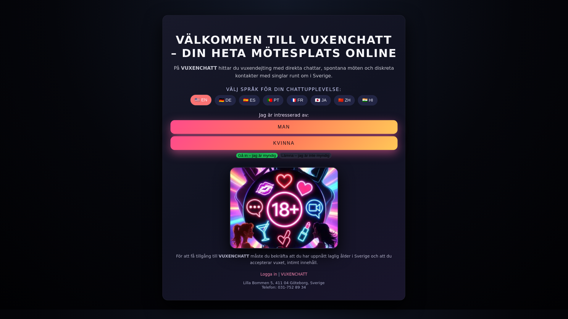 website screenshot of https://vuxenchatt.top
