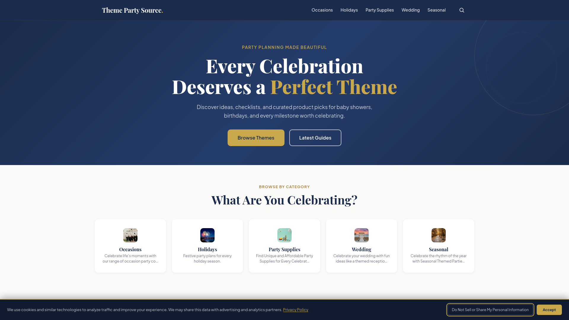 website screenshot of https://themepartysource.com