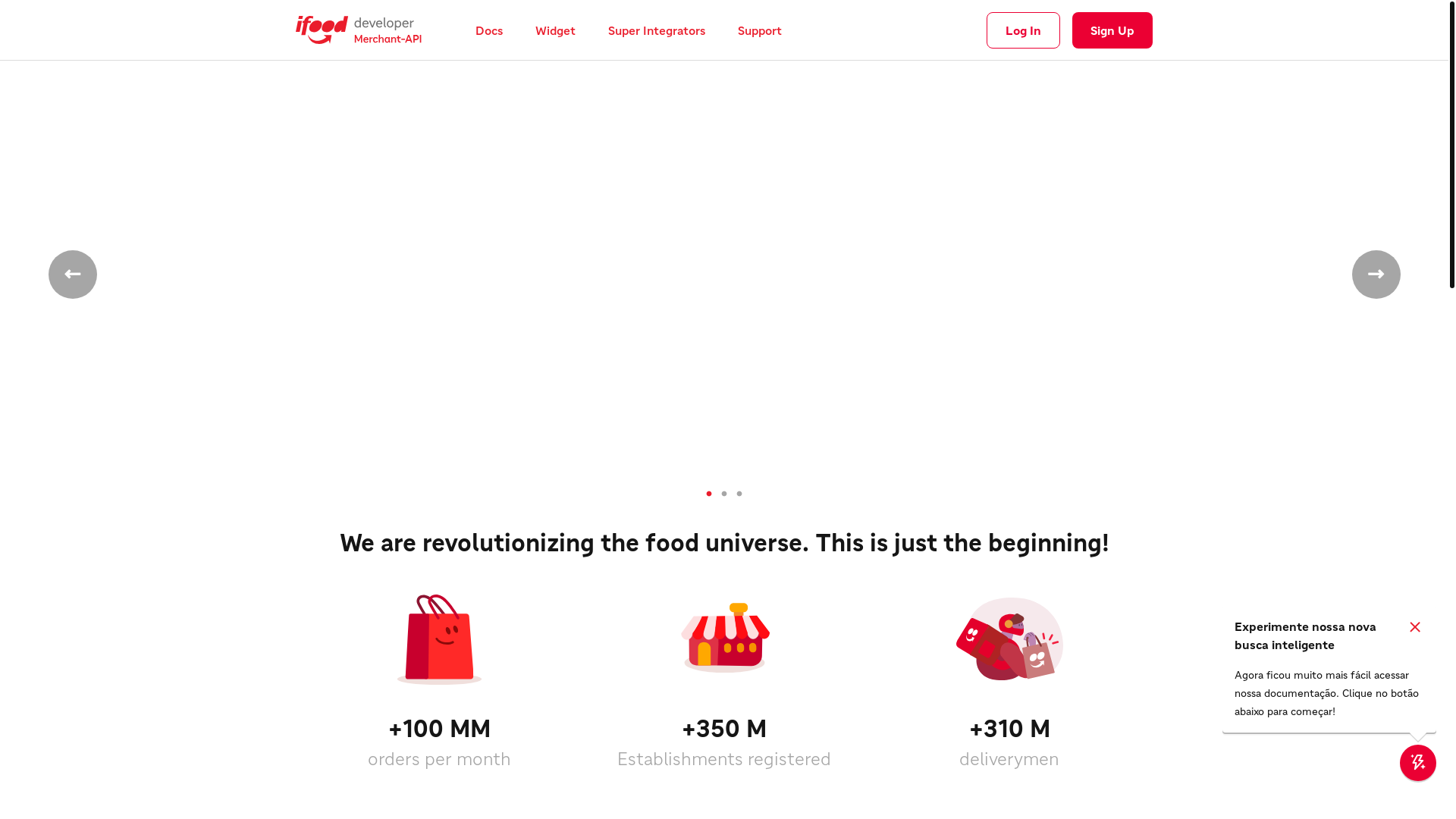website screenshot of https://developer.ifood.com.br/