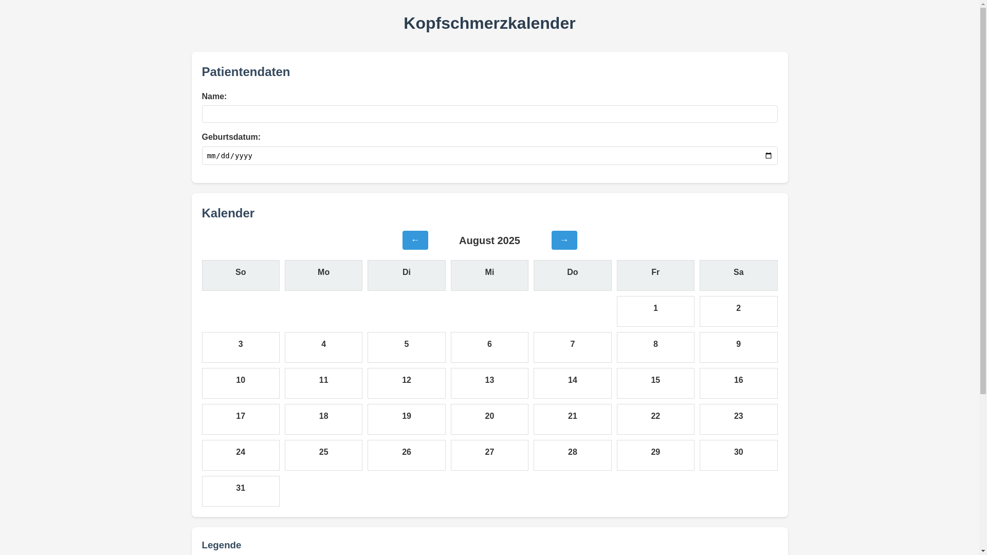 website screenshot of https://kopfschmerzkalender.pages.dev/