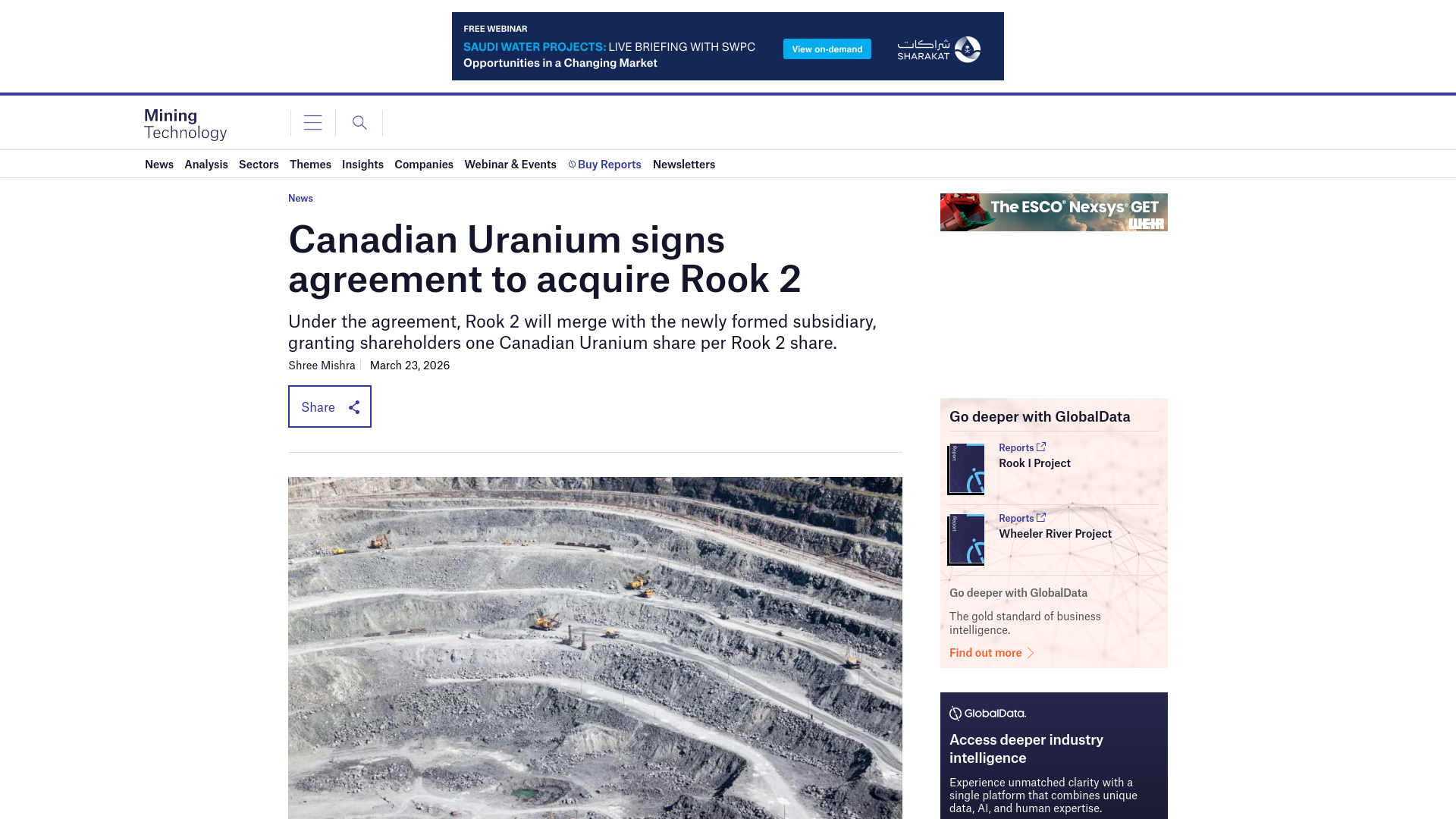 website screenshot of https://www.mining-technology.com/news/canadian-uranium-agreement-acquire-rook-2/
