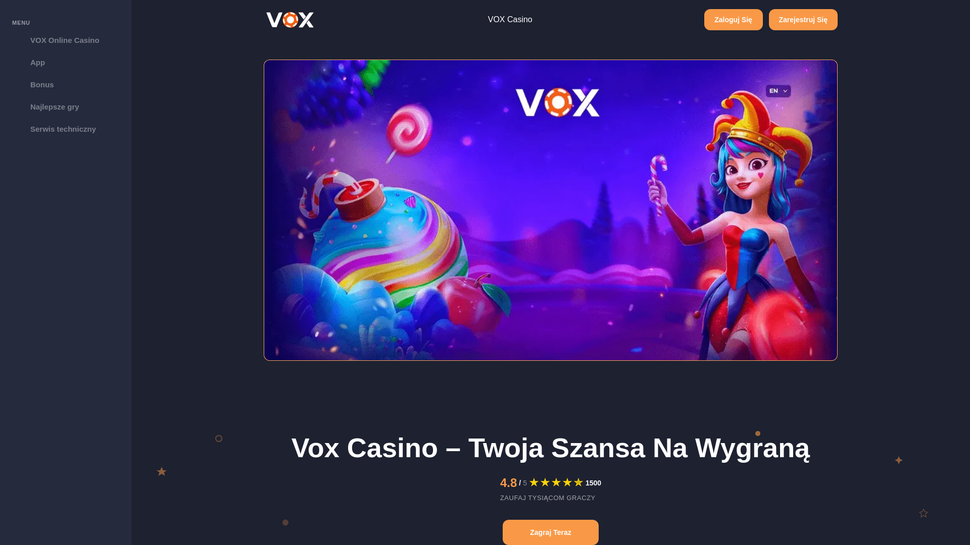 website screenshot of https://polska-voxcasino.ink/