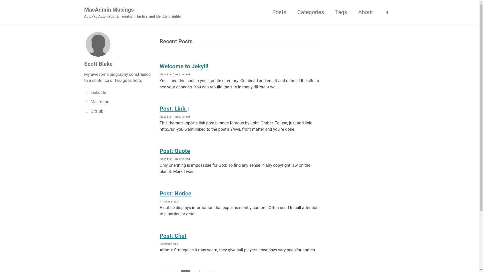 website screenshot of https://macadminmusings.com/