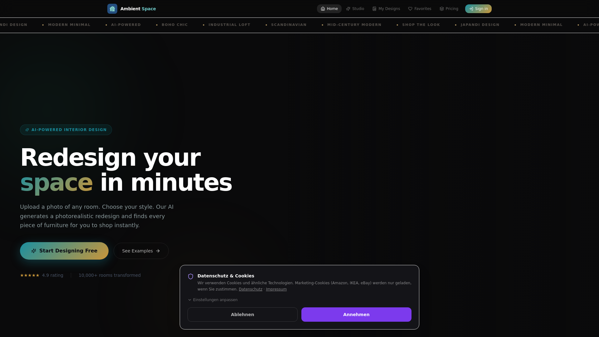 website screenshot of https://ambientspace.ai/