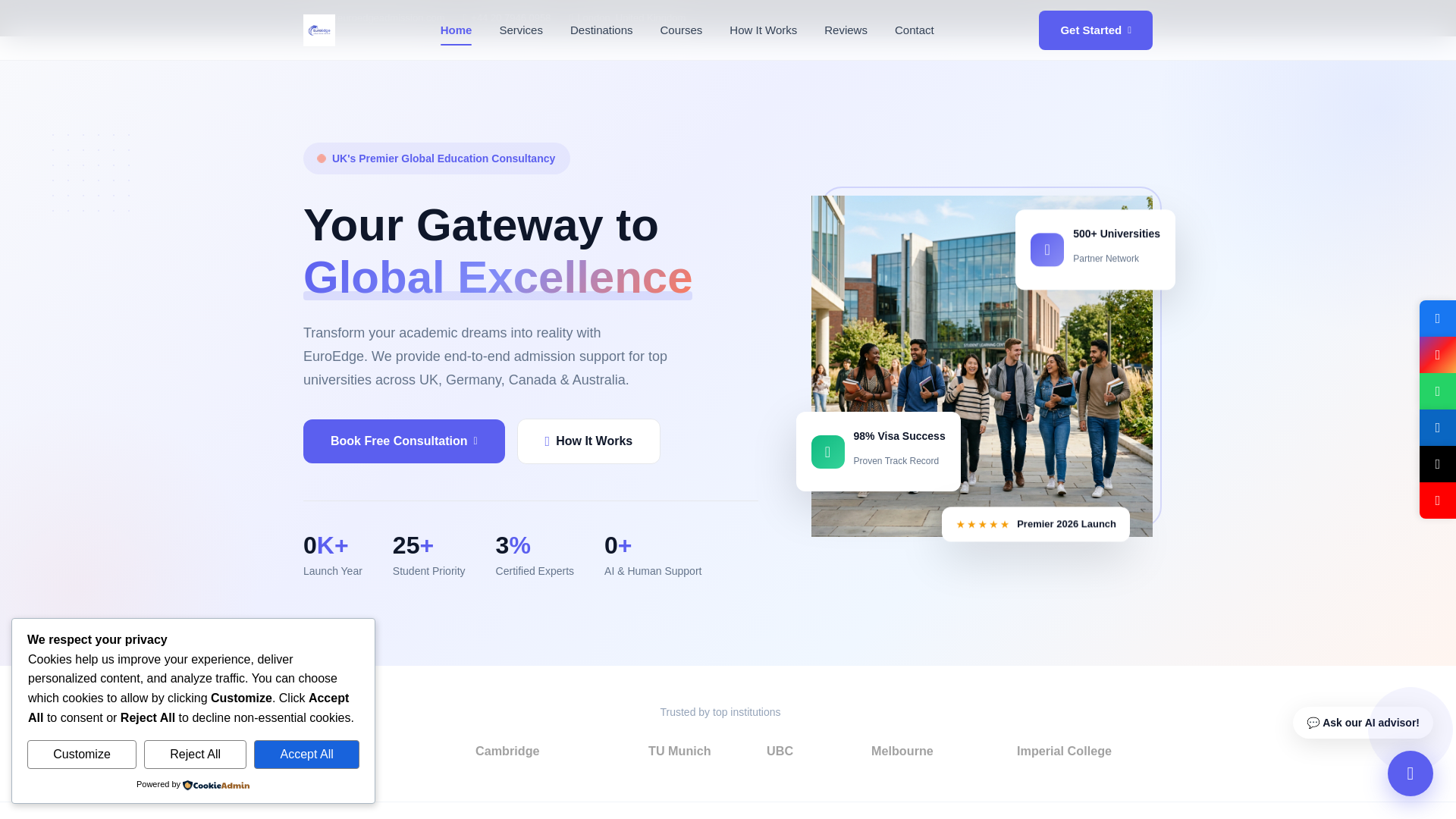 website screenshot of https://euroedgeadmissiongroup.com/