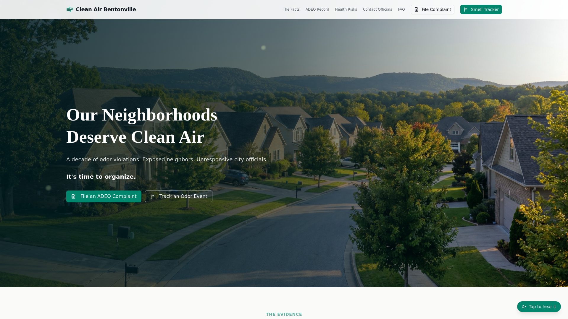 website screenshot of https://cleanairbentonville.com/
