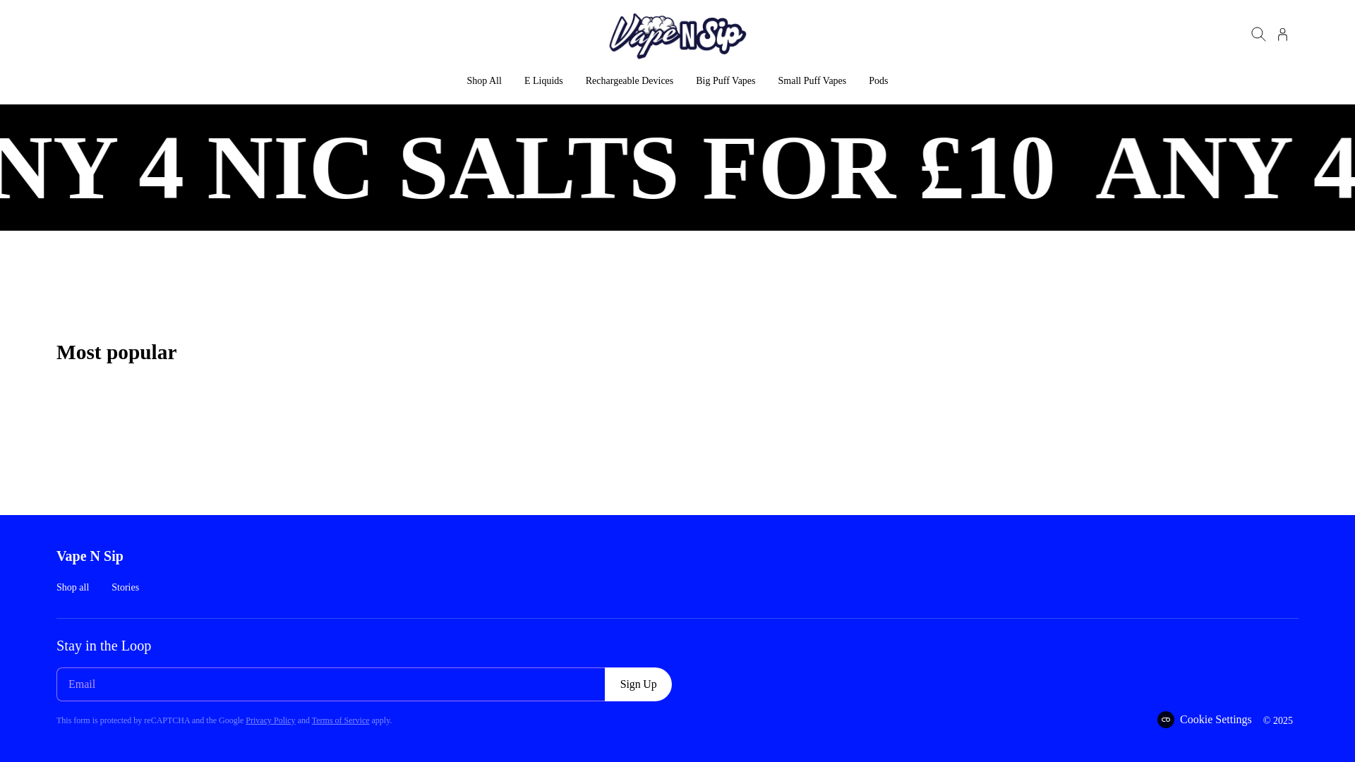 website screenshot of https://vapensip.co.uk/