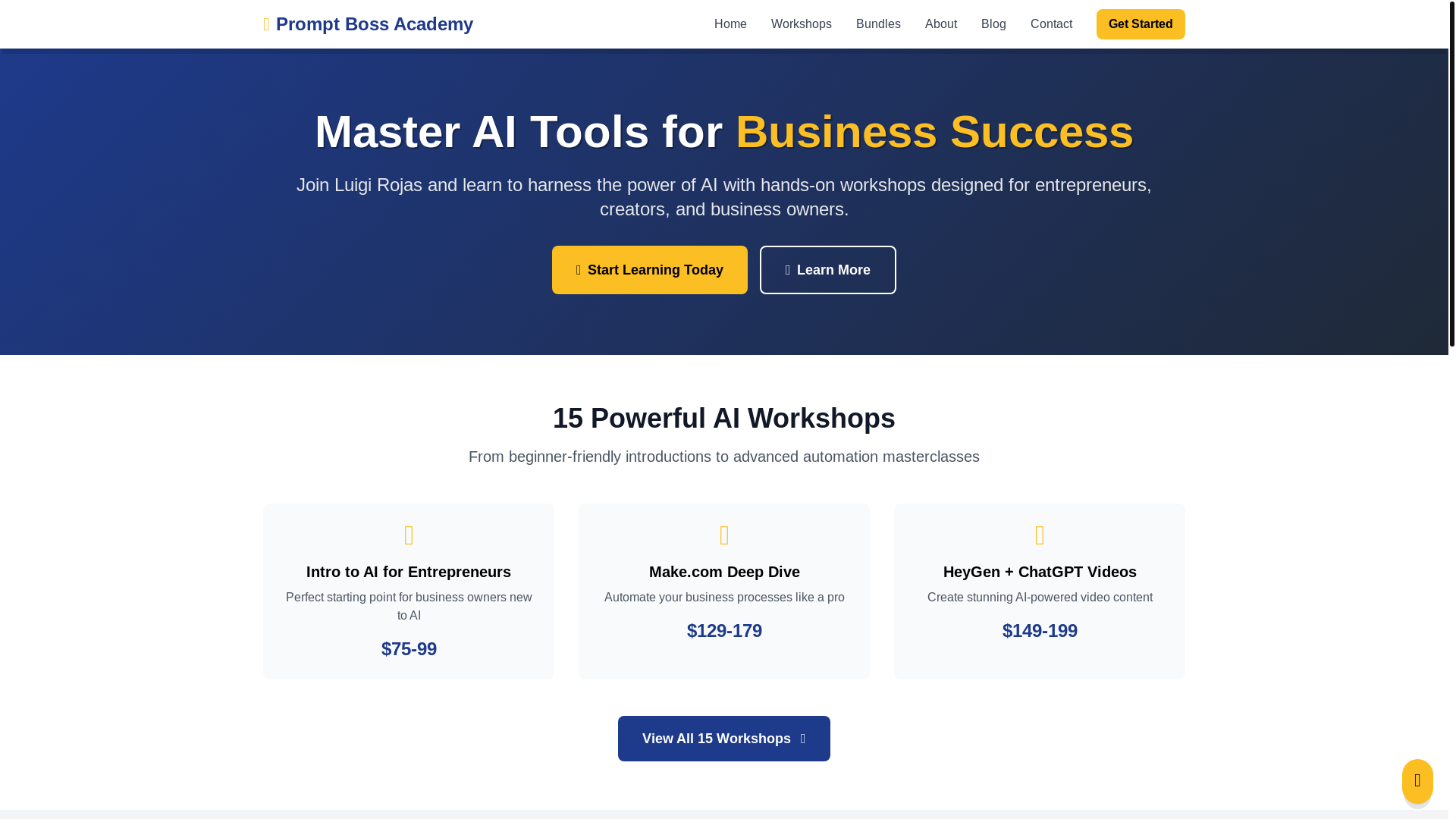 website screenshot of https://promptbossacademy.com/