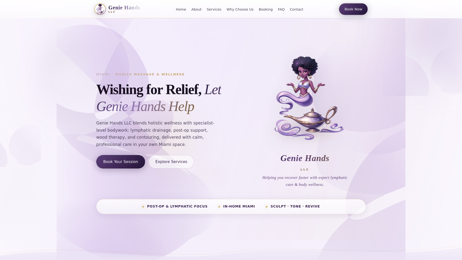 website screenshot of https://geniehandsllc.com/