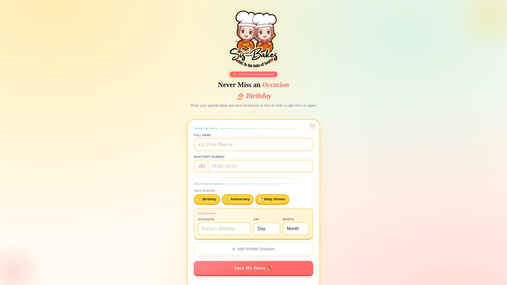 website screenshot of https://sis-bakes-occasion-reminder.pages.dev/
