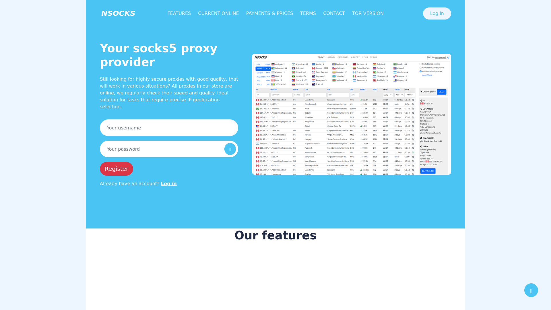 website screenshot of https://https-nsocks.net