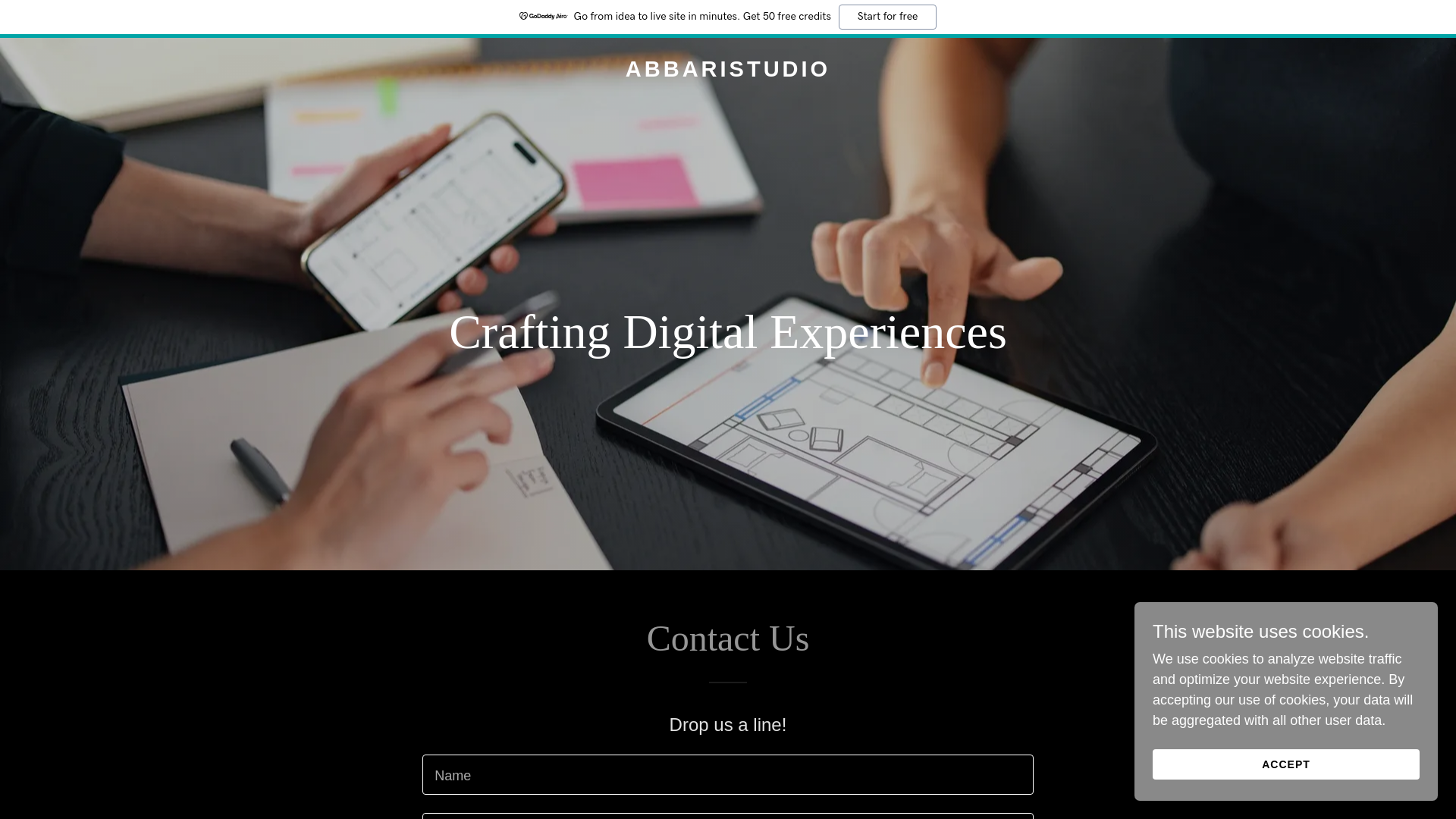 website screenshot of https://abbaristudio.com/
