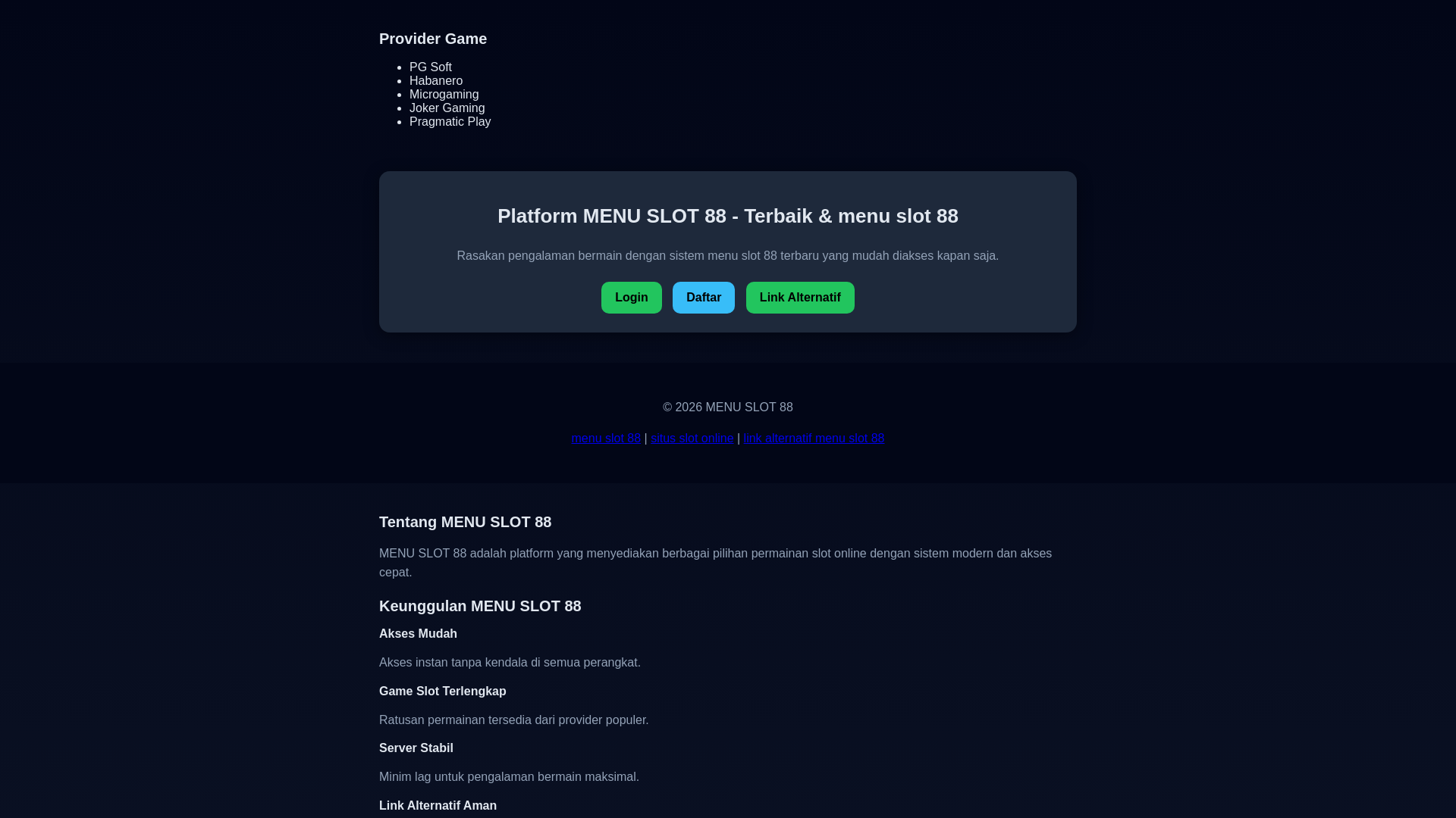 website screenshot of https://menuslot88daftar.com/