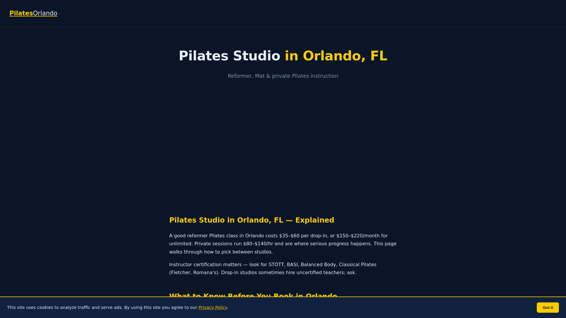 website screenshot of https://pilatesstudioorlando.site/