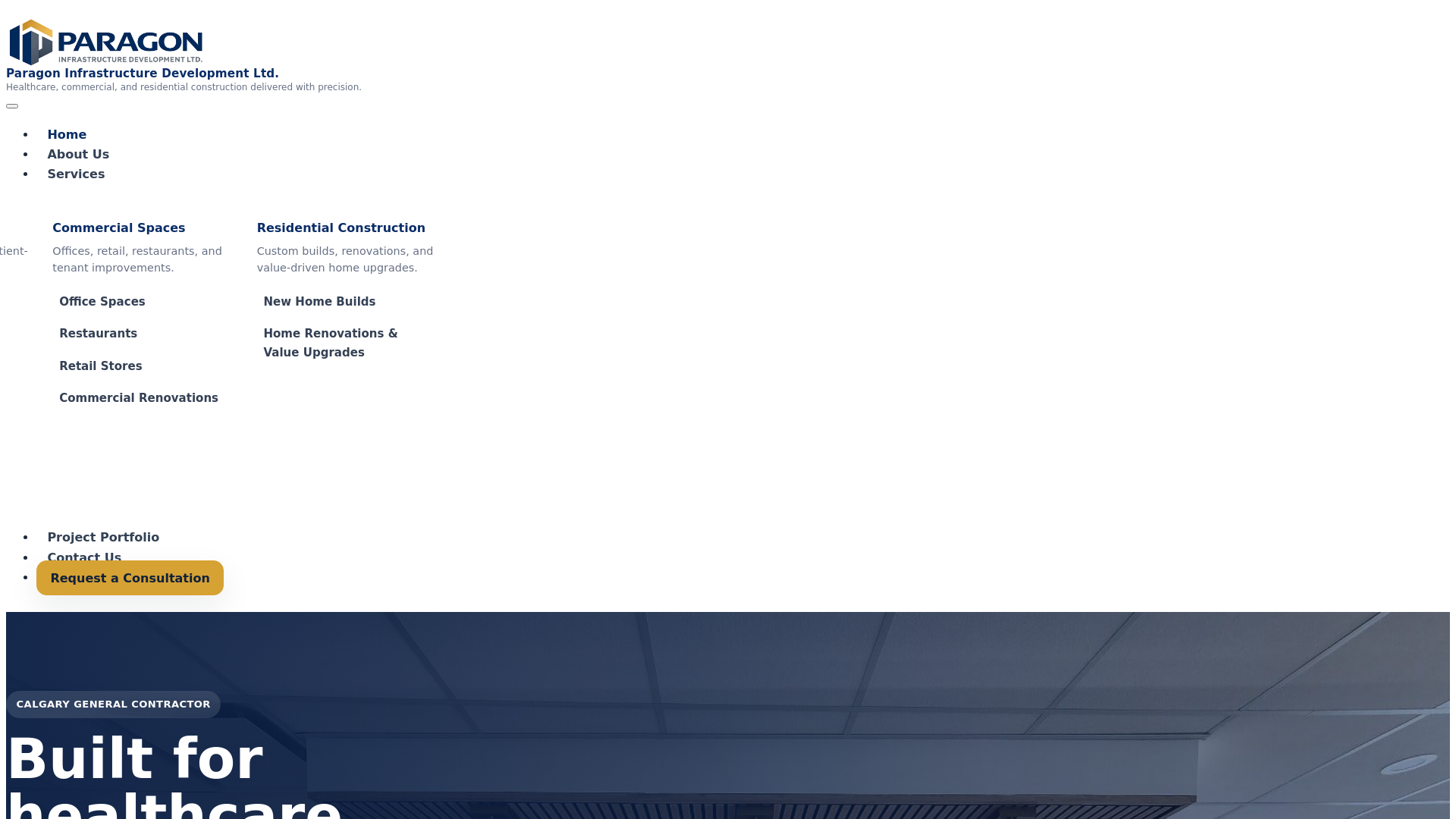 website screenshot of https://paragoninfrastructure.ca/