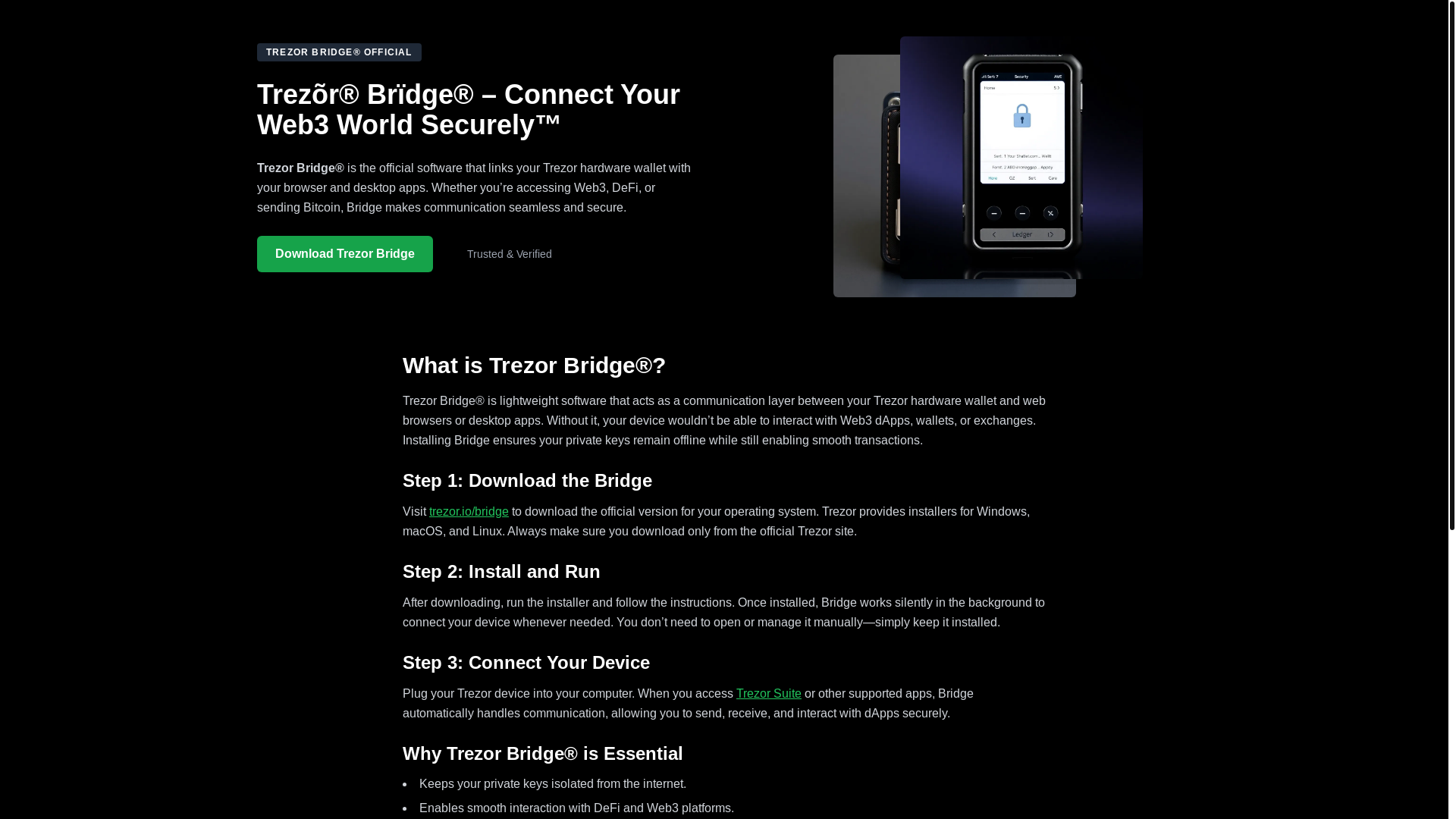 website screenshot of https://trezorbridge-faq.pages.dev/